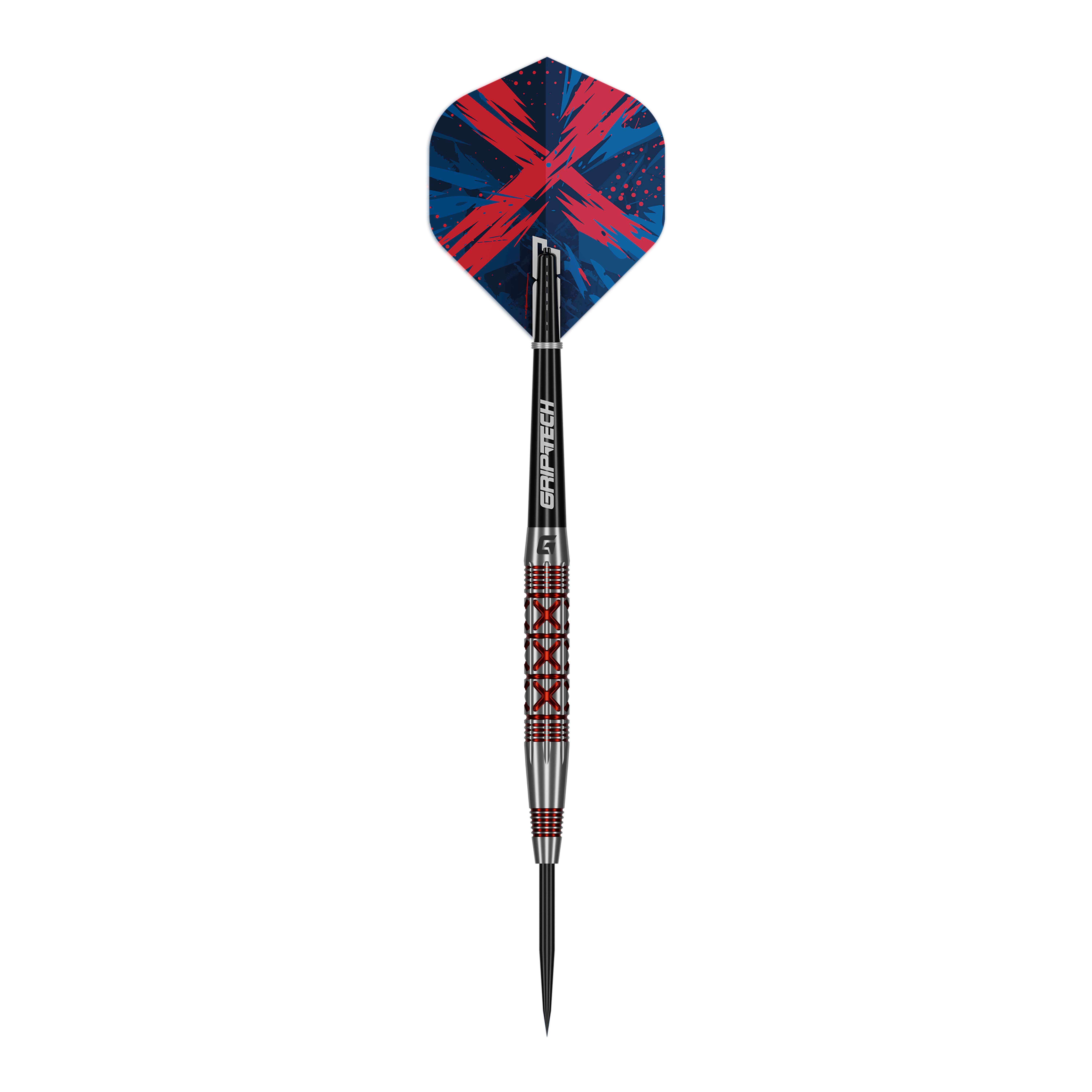 Abgebildet ist einer der GOAT Strikes Steeldarts. Der Dart ist schlank und aus Metall gefertigt.
