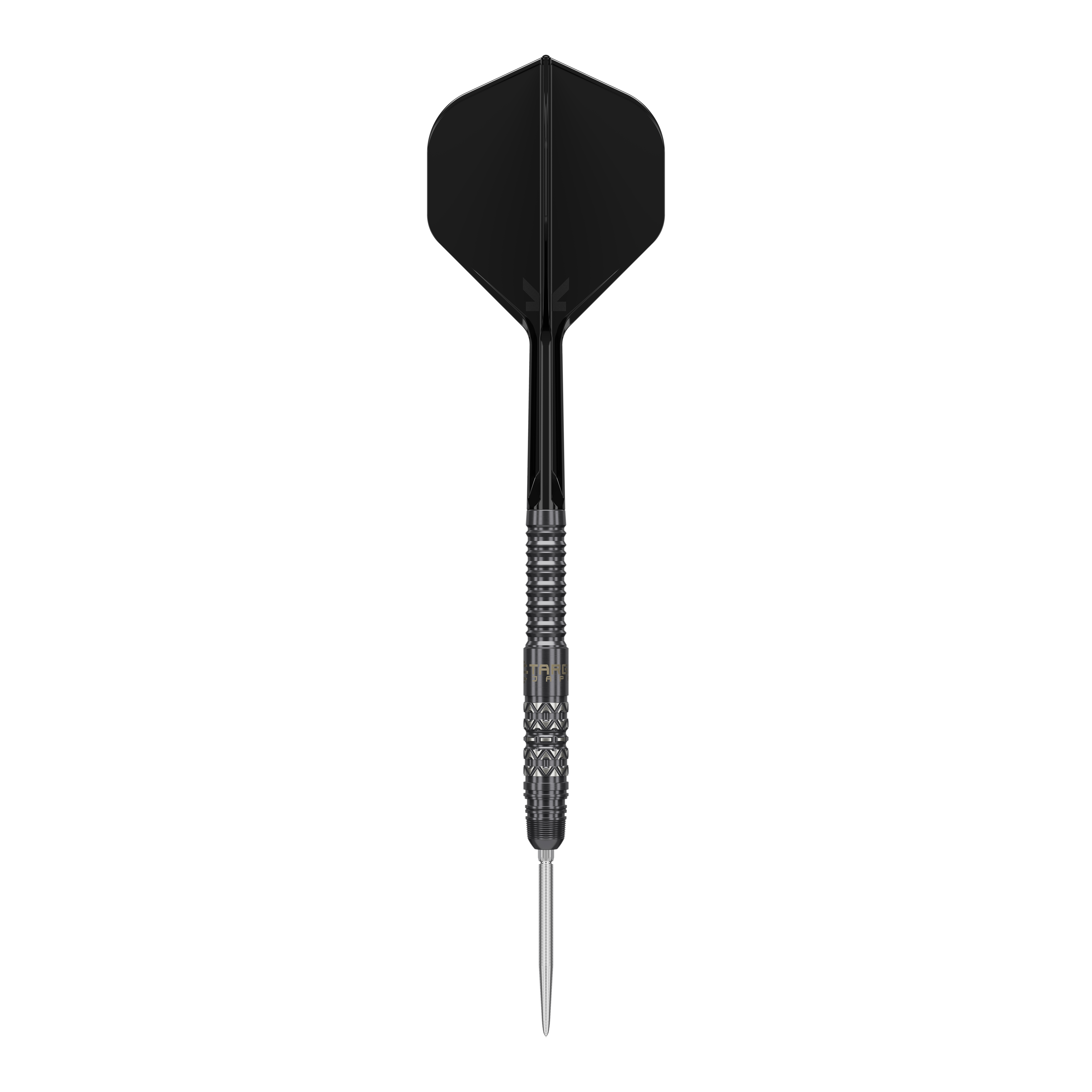 Die Target Japan Black Marque Creed Swiss Point Steeldarts - 23g werden auf dem Bild gezeigt. Diese schwarzen Darts wirken hochwertig und professionell.