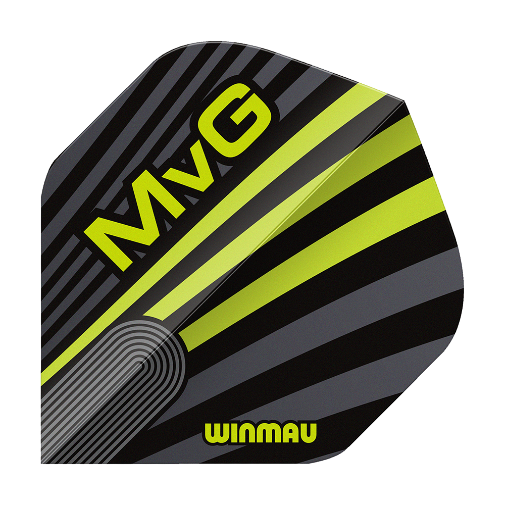Winmau Prism Delta MvG Gray Green No2 Standard Flights Das Bild zeigt Winmau Prism Delta MvG Grey Green No2 Standard Flights. Dart-Flights in grauer und grüner Farbe sind abgebildet.