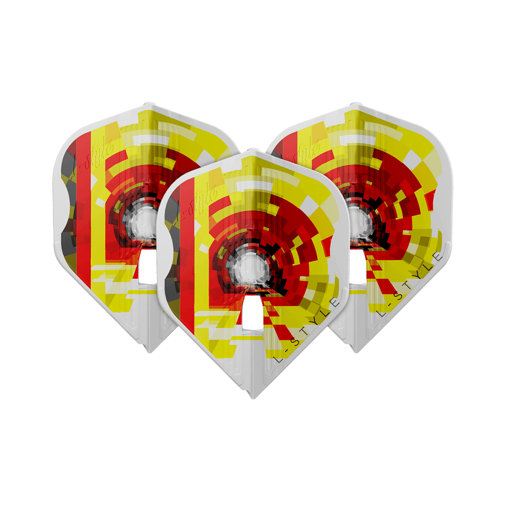 Das Bild zeigt die L-Style Kai Gotthardt V1 White KAMI L1PRO Flights. Es handelt sich um spezielle Dart-Flights in Weiß.