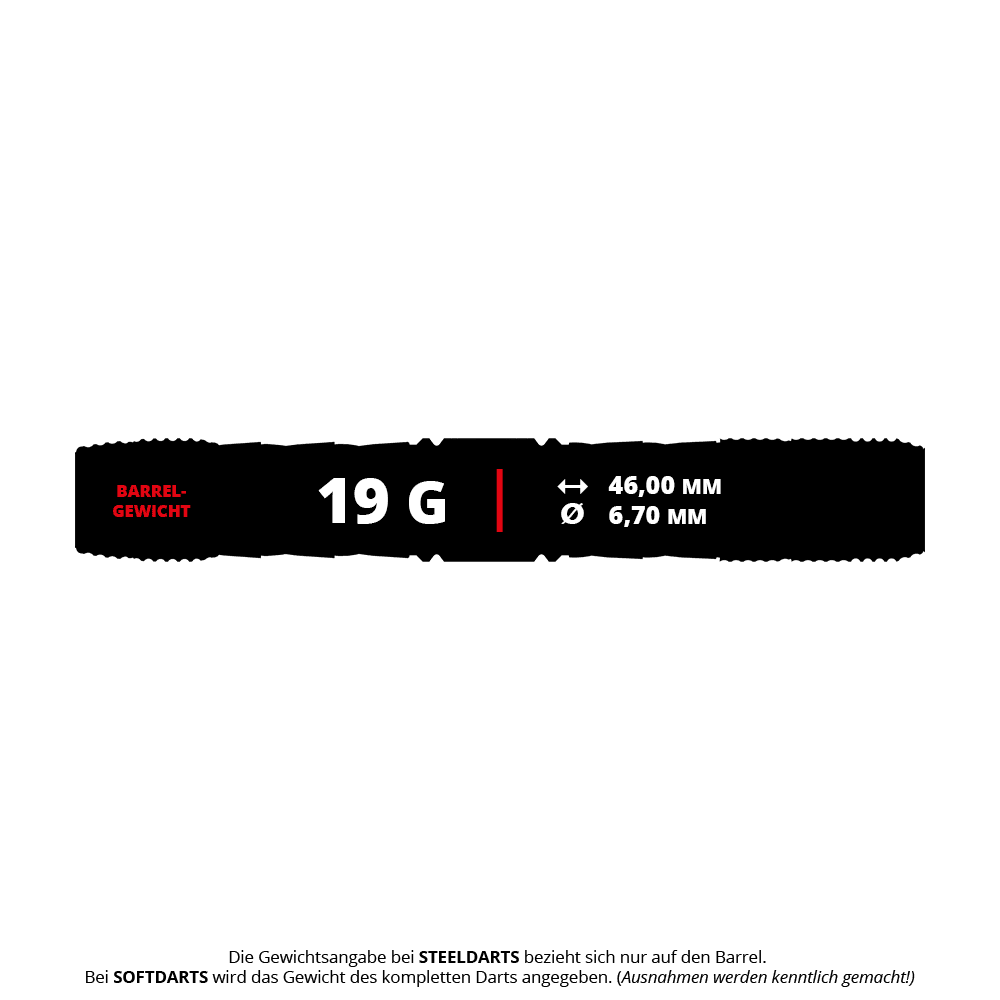 Das Bild zeigt die Produktdaten der "Target Japan Kaze Series Ceros 03 Softdarts - 19g". Der Dart wiegt 19 Gramm, ist 46,00 mm lang und hat einen Durchmesser von 6,70 mm.