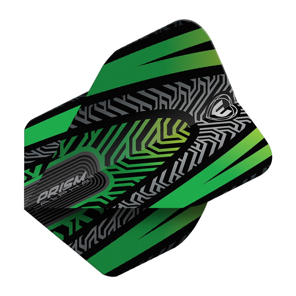 Winmau Prism Alpha Black Green No. 2 Standard Flights Mehrere Winmau Prism Alpha Schwarz No2 Standard Flights sind angeordnet. Der Artikel hat eine klassische Form.