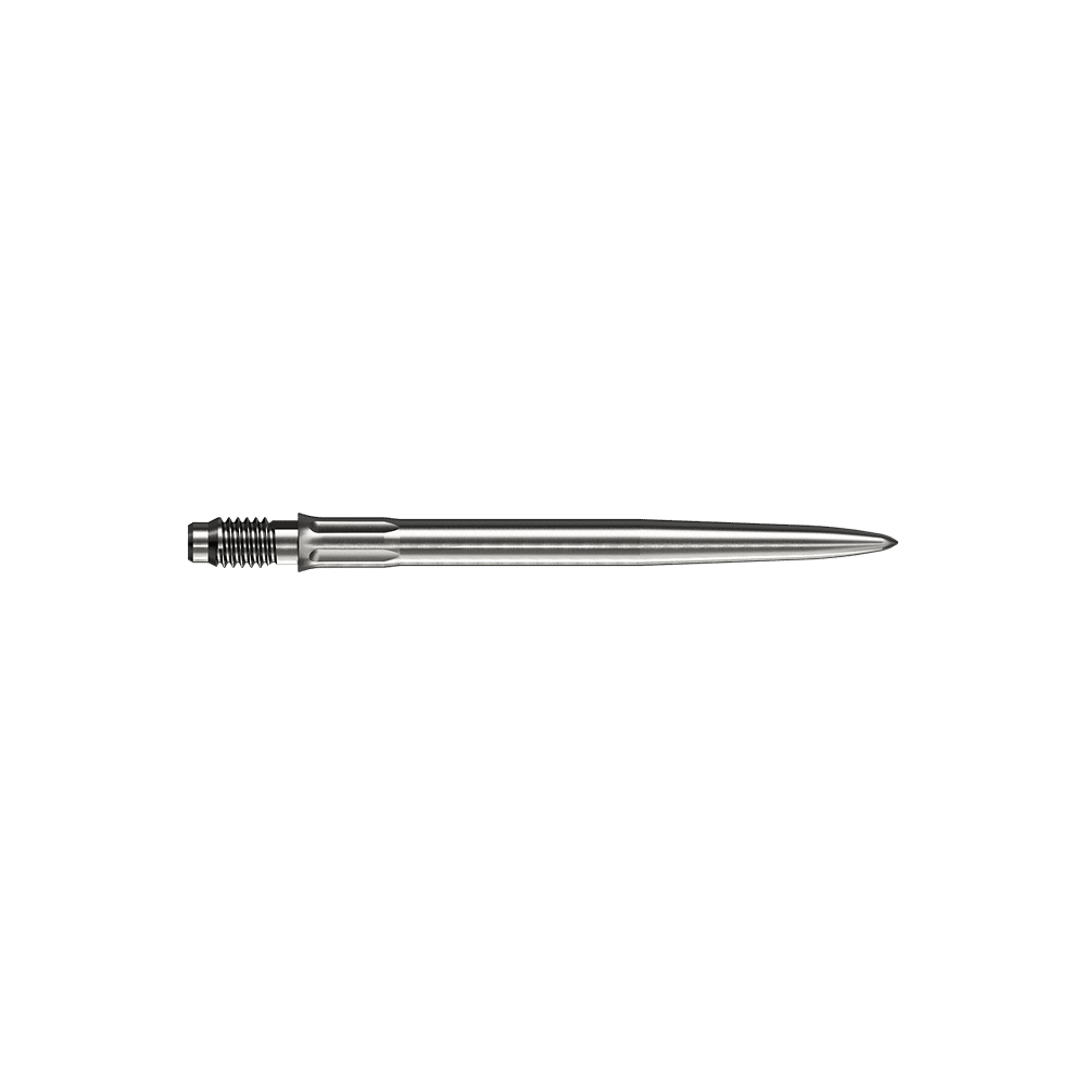 Mission R2.5 Rapid Point SM1 Dart Tips - Silver Mehrere silberne Dartspitzen sind dargestellt. Es handelt sich um Mission R25 Rapid Point SM1 Dartspitzen mit 30mm Länge.