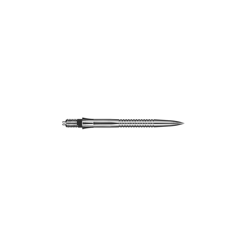 Zu sehen sind Dartspitzen mit Rillen im silbernen Design und einer Länge von 28 mm. Diese Dartspitzen sind für präzises Dartspiel gedacht.