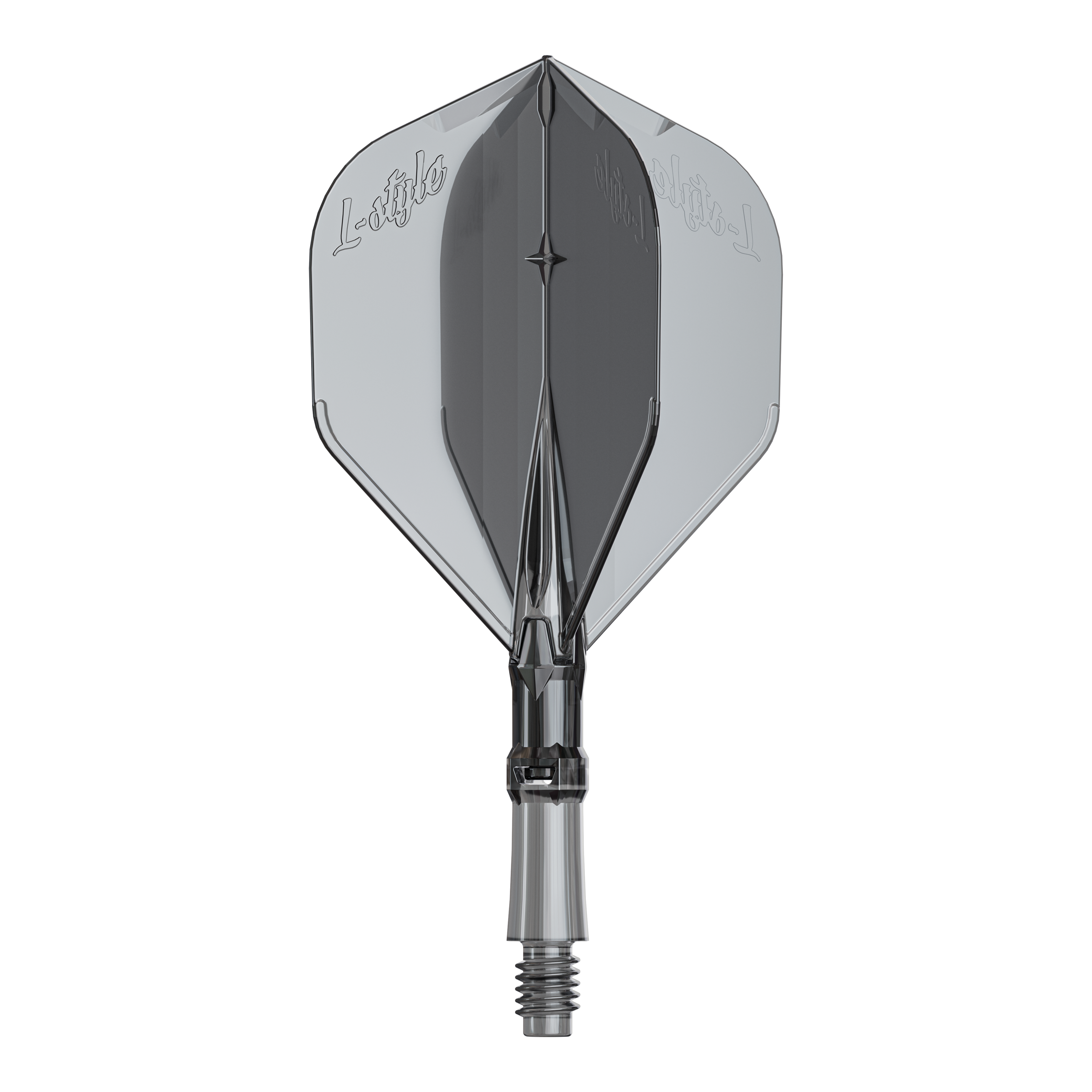 L-Style L-System Flights - Clear Black Ein Ersatz-Flights-Set für Dartpfeile ist abgebildet. Das Produkt heißt LS1062 LStyle L-System Flights ClearBlack Small.