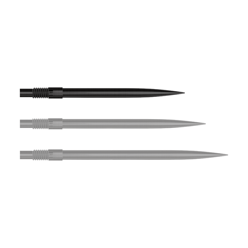 Harrows Quick Point Dart Tips - Black Abgebildet ist ein Produkt mit dem Dateinamen 'QP23974_Harrows_QuickPoint_Dartspitzen_Schwarz_30mm_1'. Das Bild zeigt schwarze Dartspitzen.