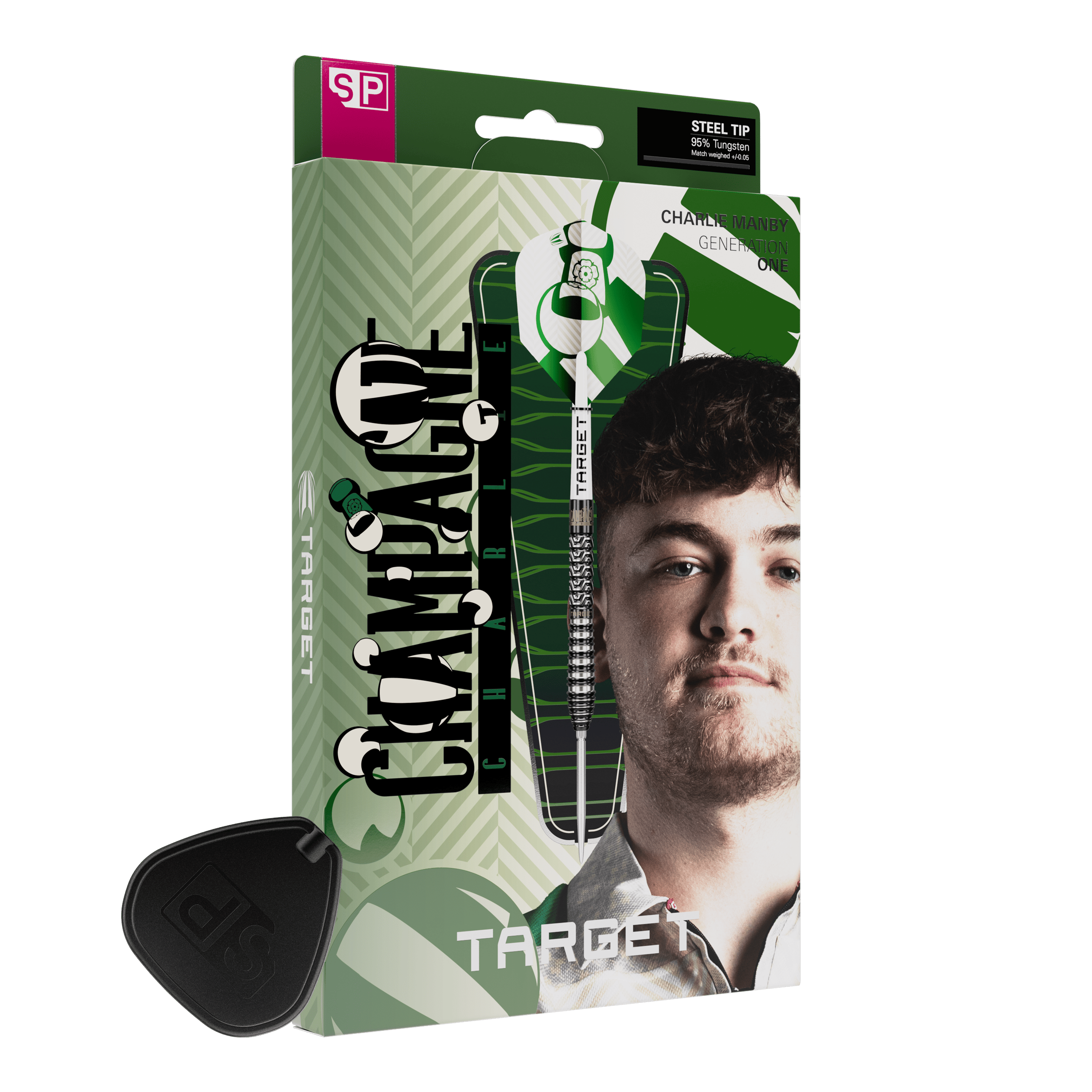 Target Charlie Manby Swiss Points steel darts Dies ist ein Foto von Target Charlie Manby Swiss Points Steeldarts. Es wird ein weiterer Dart aus dem Set gezeigt.