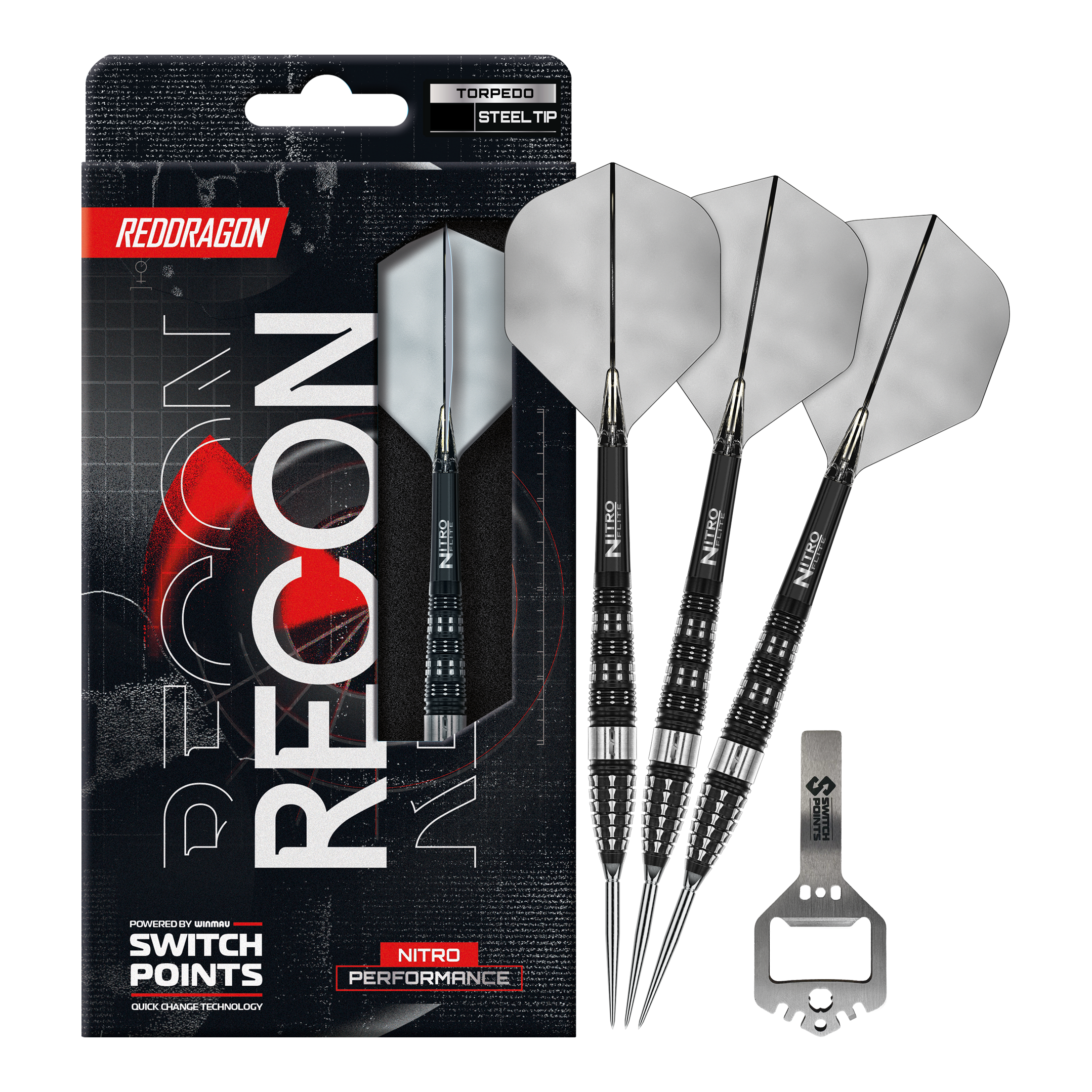 Red Dragon Recon Torpedo Steel Darts Abgebildet sind die Red Dragon Recon Torpedo Steeldarts mit 23g Gewicht. Diese Steeldarts zeichnen sich durch ihre spezielle Form und hohe Präzision aus.