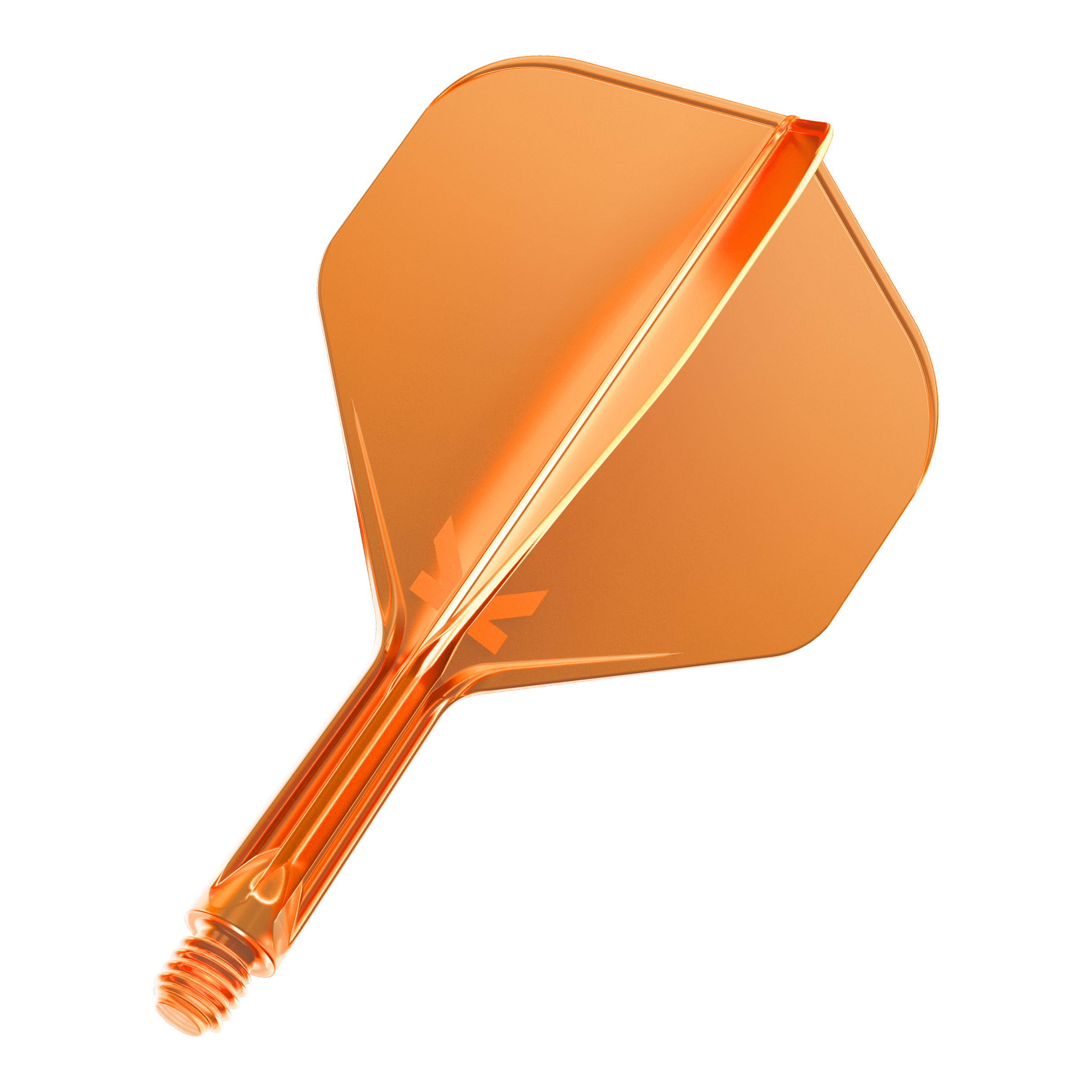 Target K-Flex No2 Standard Flight System - Neon Orange Dies ist ein neonorangefarbener Dartflight mit einem integrierten Schaft. Er hat eine glänzende Oberfläche und eine standardisierte Form.