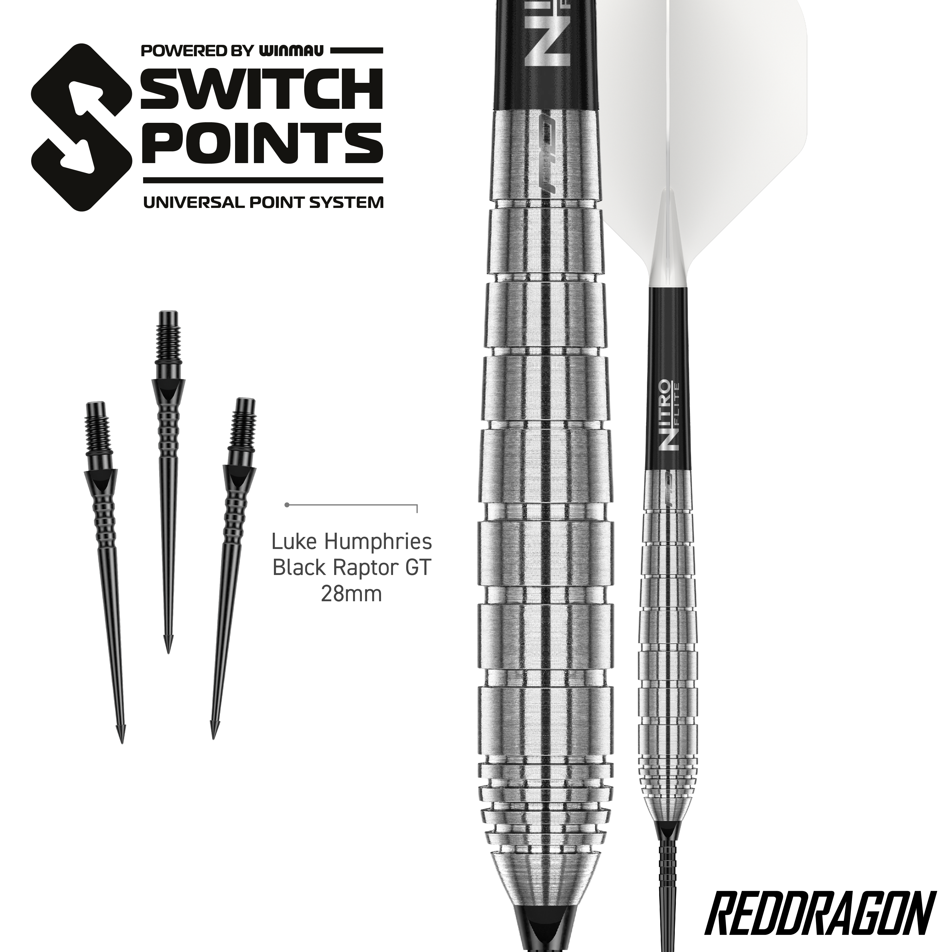 Red Dragon Luke Humphries TX1 Pioneer Switch Point Steel Darts Das Bild zeigt die Red Dragon Luke Humphries TX1 Pioneer Switch Point Steeldarts. Diese Steeldarts sind hochwertig verarbeitet.