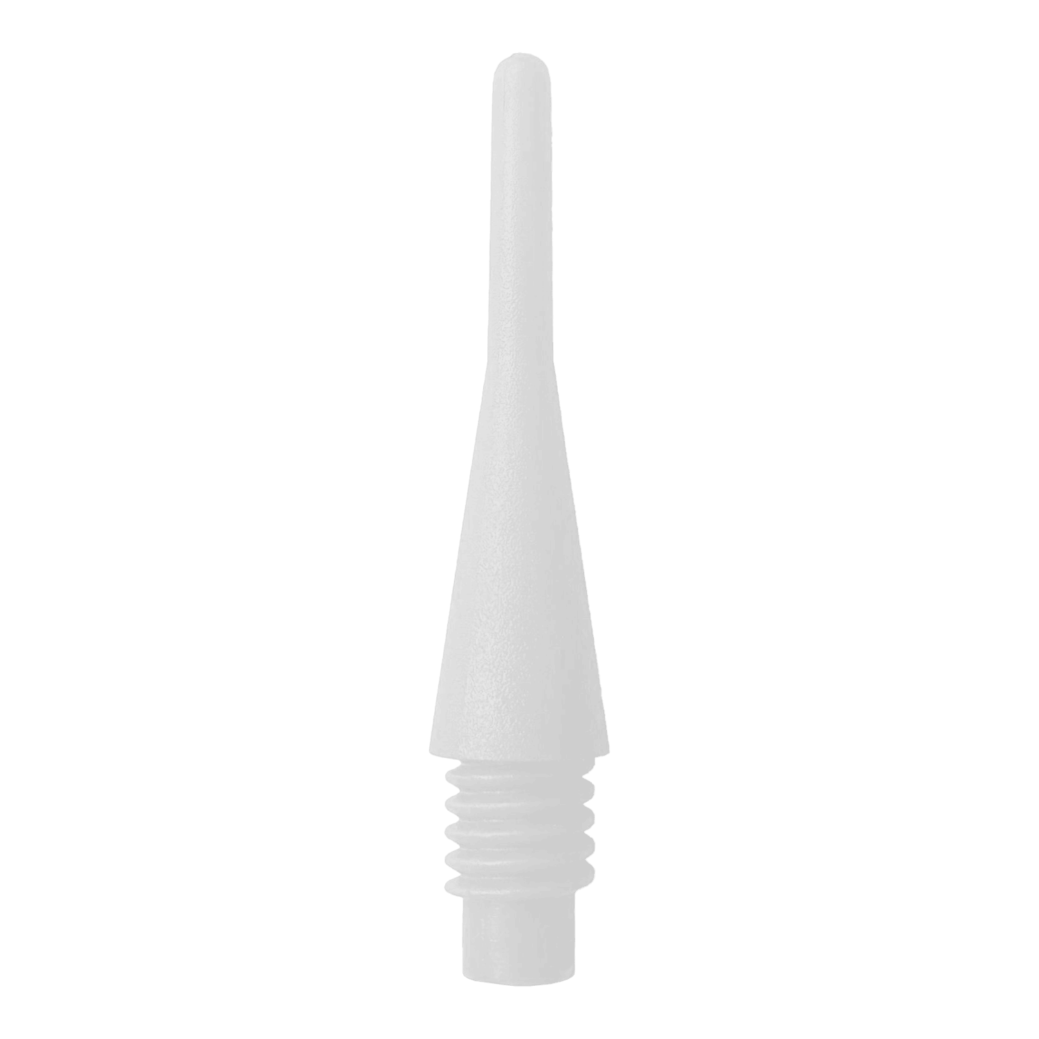 Shorties (200er Pack) - Spitzen Auf dem Bild ist eine weiße Softdartspitze zu sehen. Sie hat ein Gewinde am unteren Ende zum Einschrauben in einen Dart.