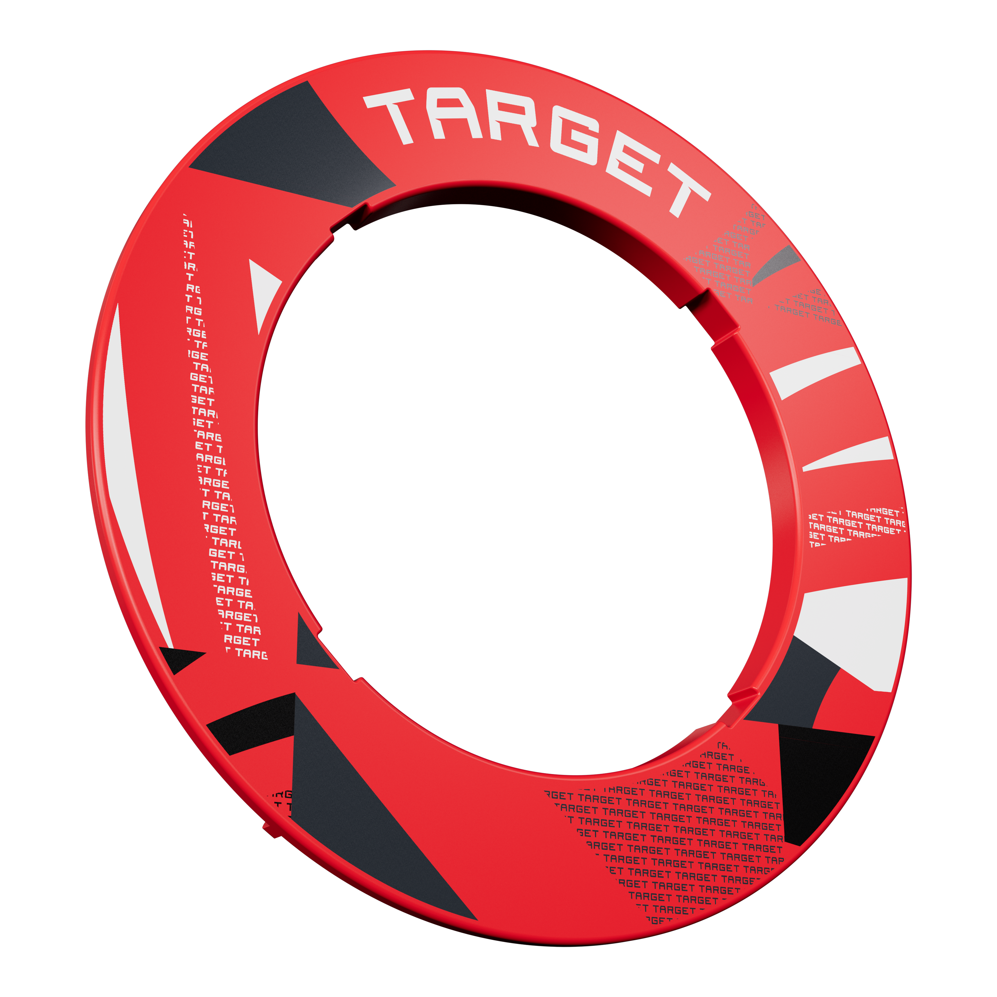 Eine rote Dartboard-Umrandung mit Muster ist frontal abgebildet. Die Umrandung wirkt kontrastreich.