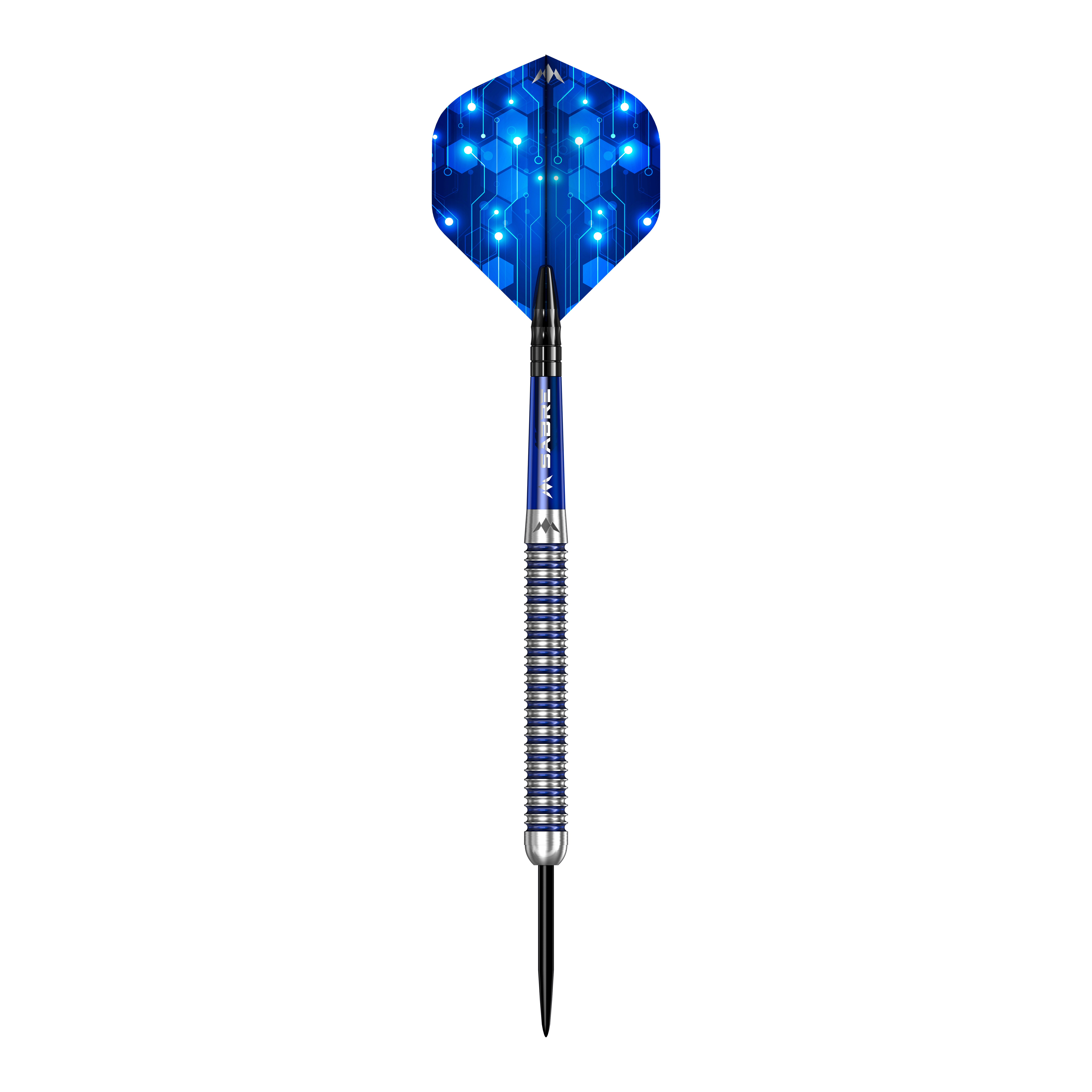 Mission ION Blue Silver steel darts Das Bild zeigt die Mission ION Blue Silver Steeldarts. Die Darts sind in Blau und Silber gehalten.