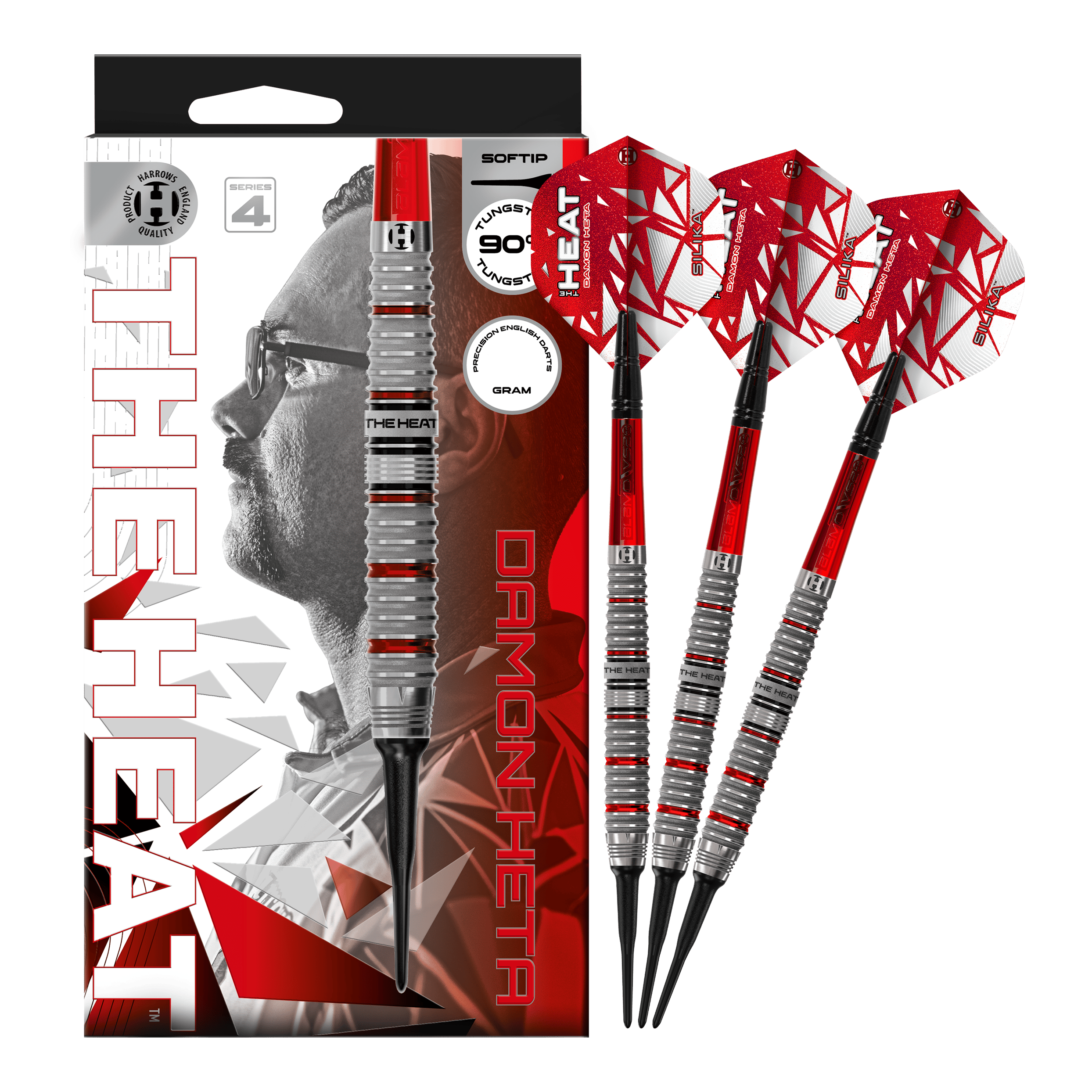 Harrow's Damon Heta Series 4 soft darts Hier ist das Produkt Harrows Damon Heta Series 4 Softdarts zu sehen. Die Darts zeichnen sich durch ihre hochwertige Verarbeitung aus.