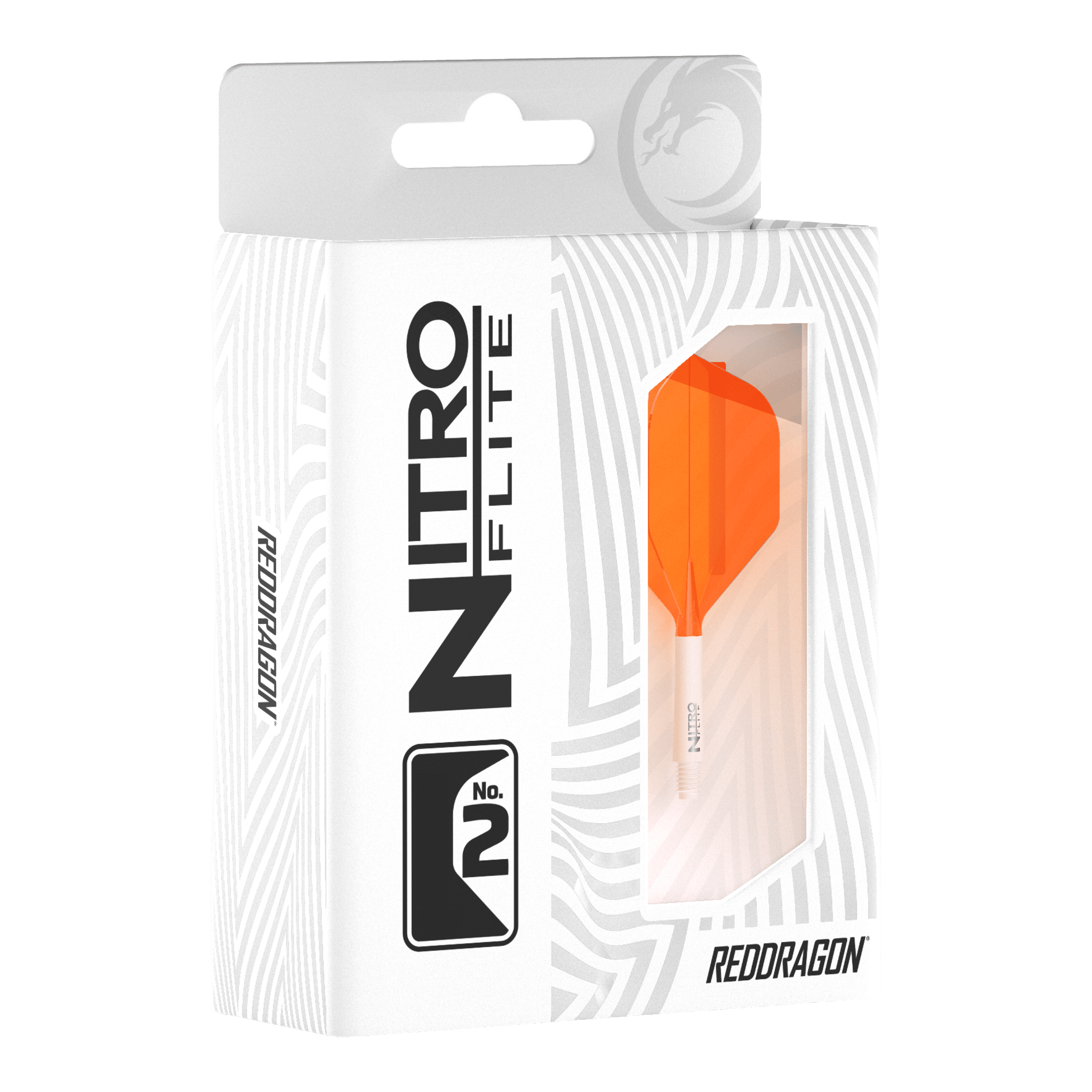 Red Dragon Nitroflite White Shaft Orange Flights No2 Zu sehen ist das Produkt Red Dragon Nitroflite White Shaft Orange Flights No2. Es besteht aus einem weißen Schaft und orangen Flights.
