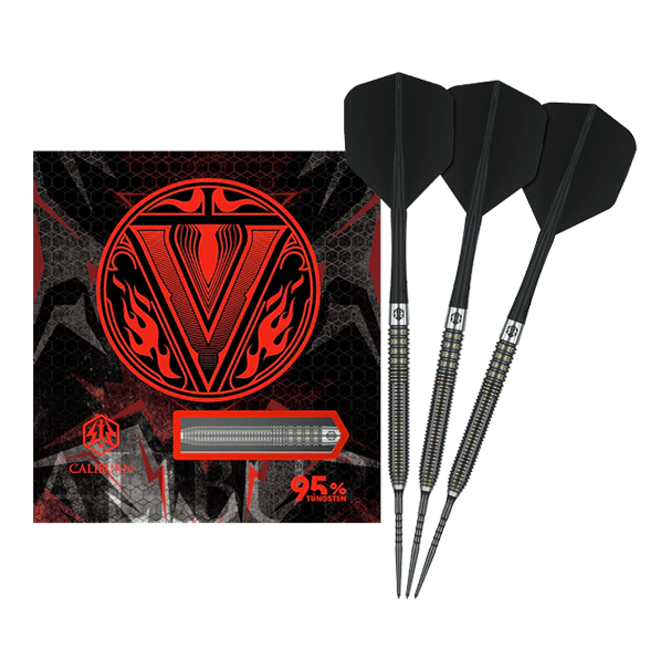 Caliburn V-Series V2 steel darts Das Bild zeigt Caliburn V-Series V2 Steeldarts in voller Ansicht. Diese Steeldarts eignen sich für ambitionierte Spieler.
