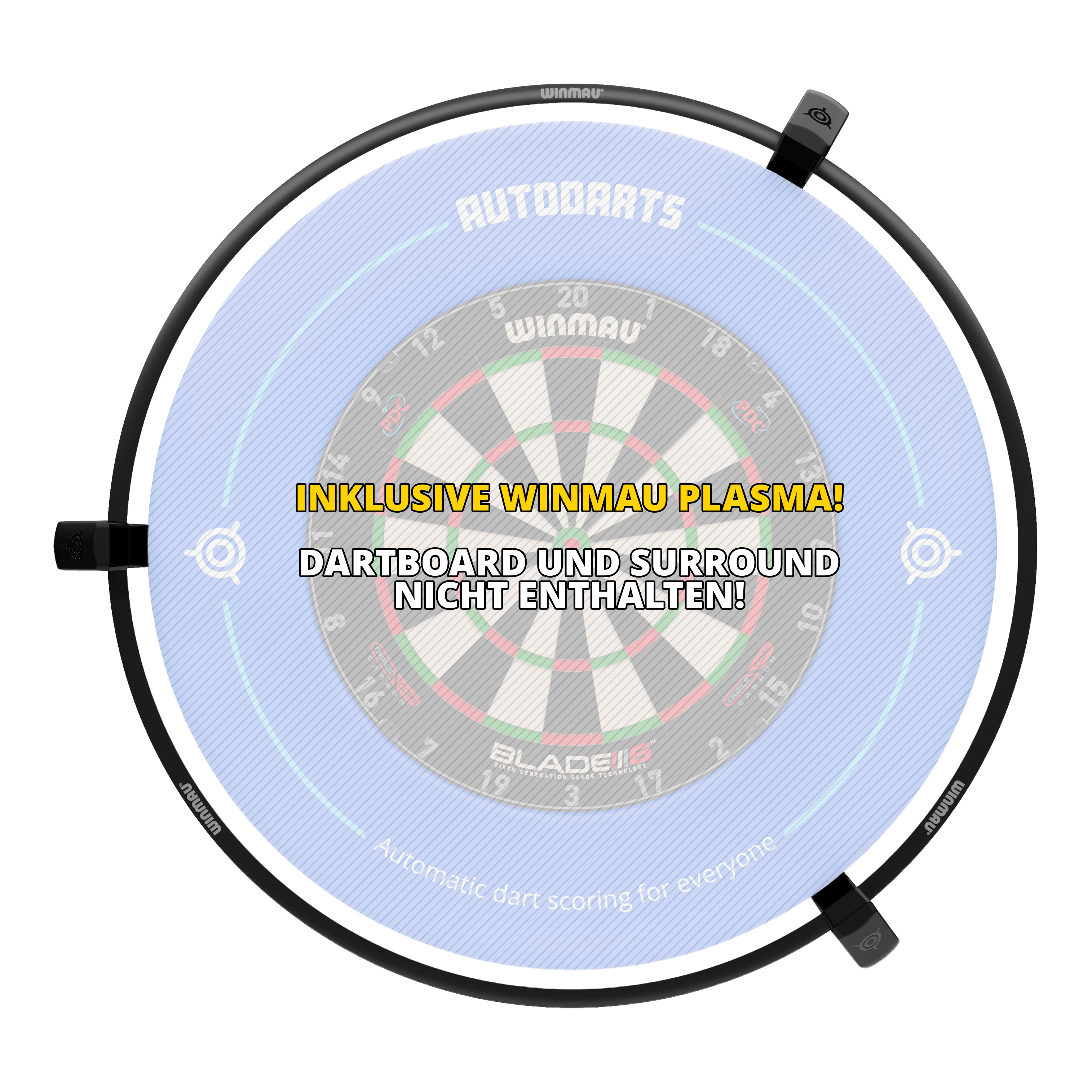 Das Bild zeigt Autodarts Vantage Auto-Scoring-System. Es handelt sich vermutlich um ein automatisches Punktezählsystem für Dartspiele.