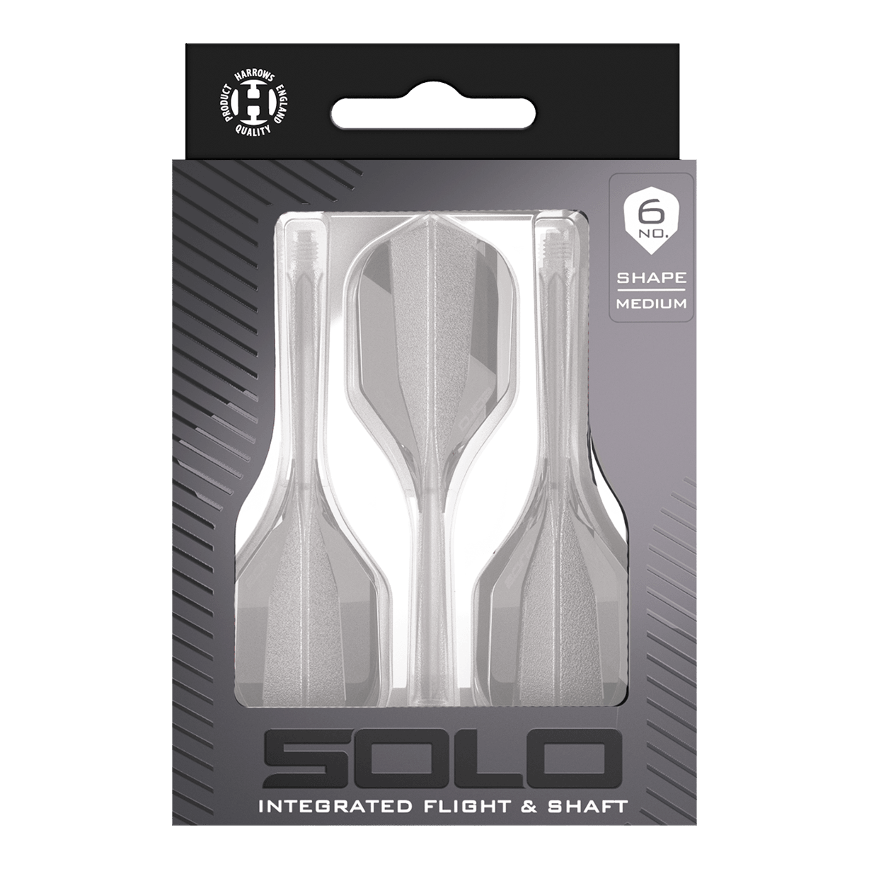 Harrows Solo No6 Flight Shaft System - Clear Harrows Solo No6 Flight-Shaft-System in transparenter Ausführung. Das Produkt ist deutlich und klar auf dem Bild zu erkennen.