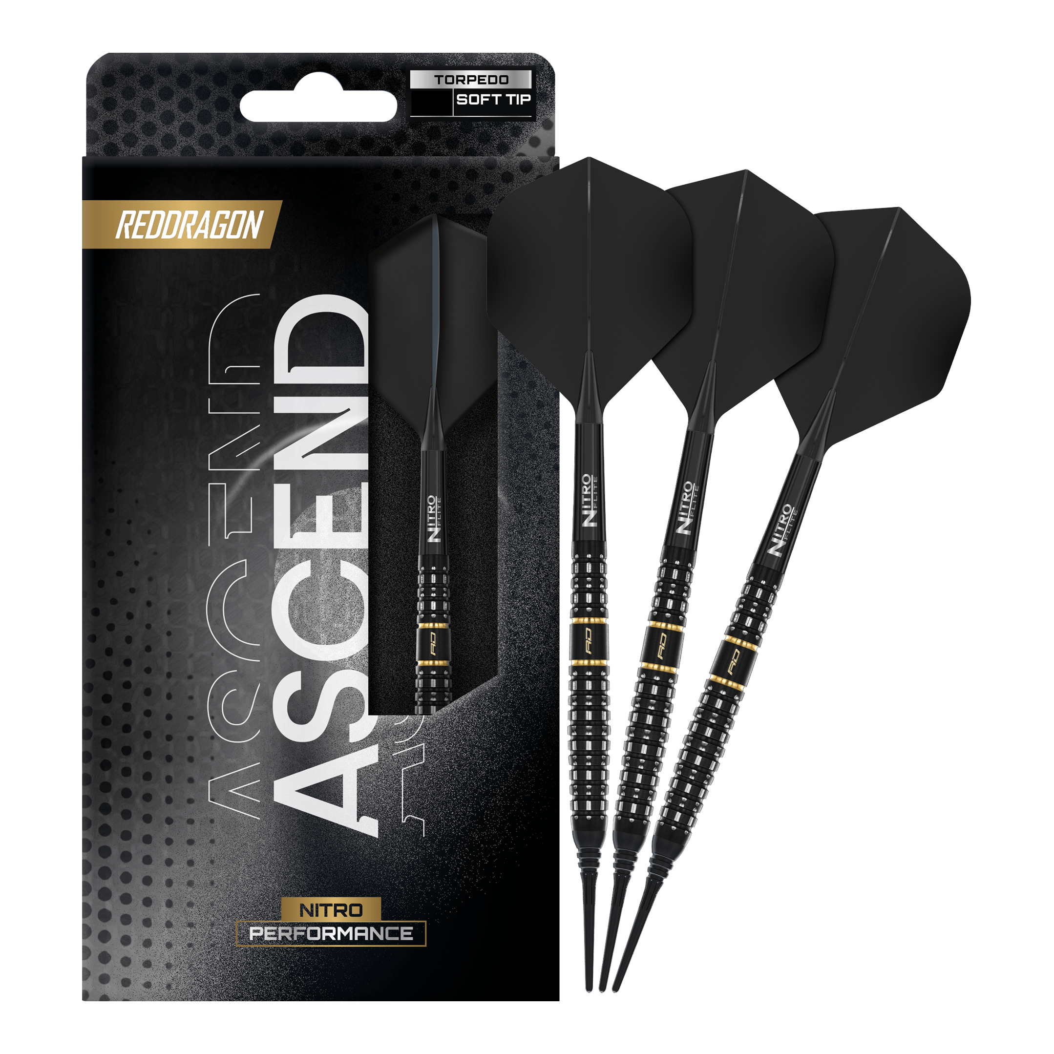 Gezeigt werden Red Dragon Ascend Torpedo Softdarts mit 22g. Die Softdarts bieten eine gute Balance und Griffigkeit.
