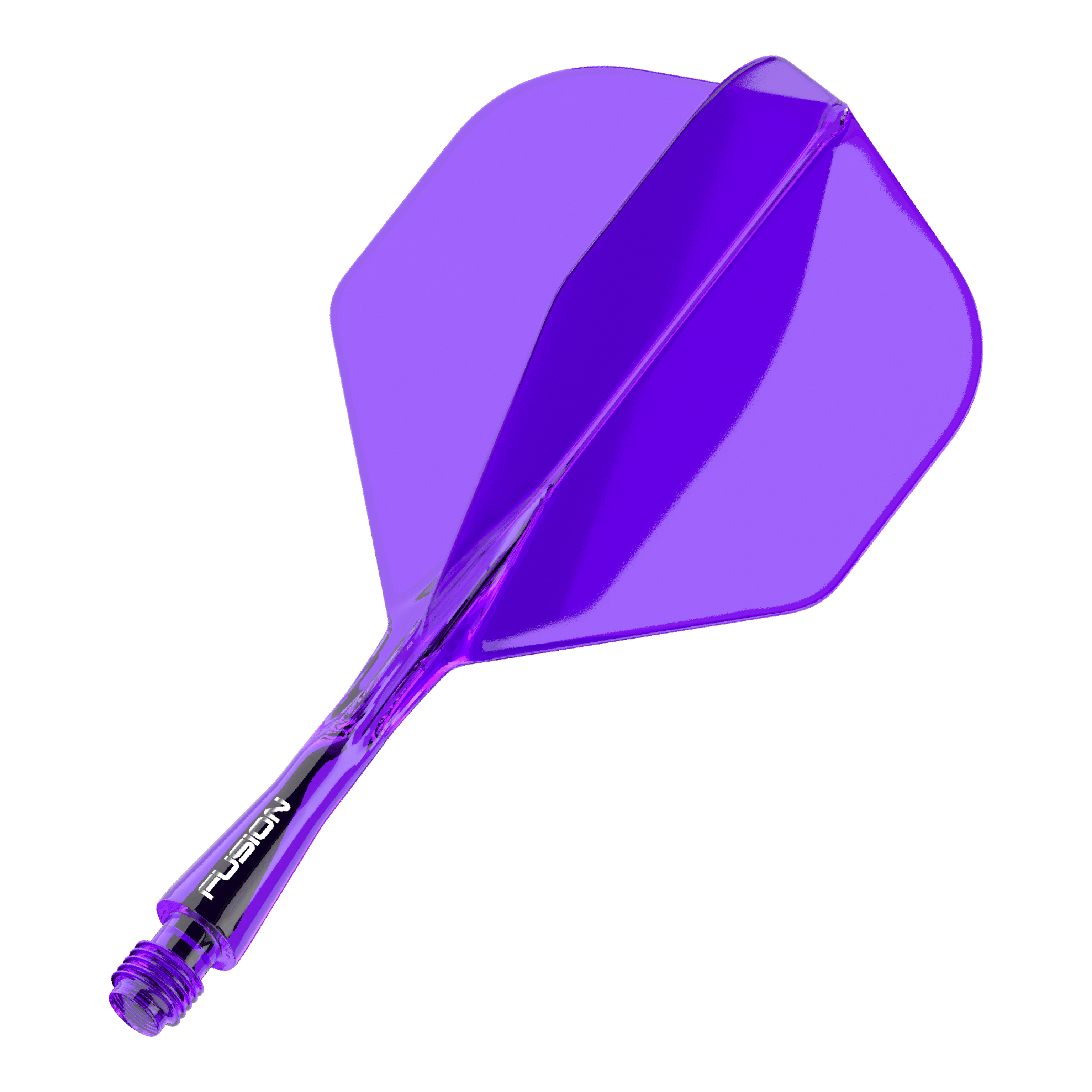 Winmau Fusion Flight Shaft System Standard Purple Auf dem Bild ist ein lila Dart-Flight mit Shaft zu sehen. Das Bauteil ist transparent und hat eine Standardform.