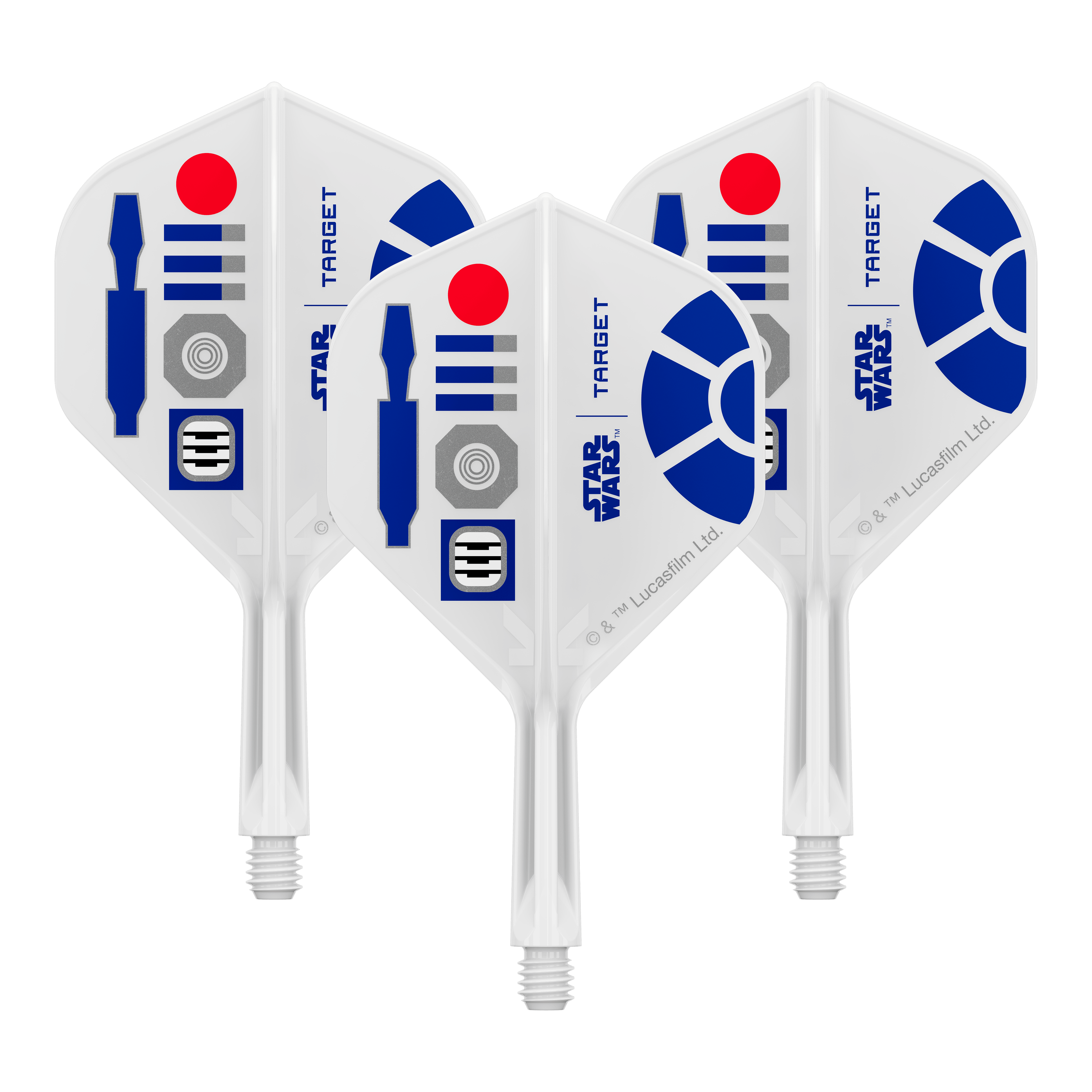 Target Star Wars K-Flex R2D2 No2 Standard Flights Bild eines Dart-Zubehörteils, vermutlich Dart Flights. Das Produkt ist anhand des Dateinamens als Target Star Wars KFlex R2D2 No2 Standard Flights Short 19mm erkennbar.