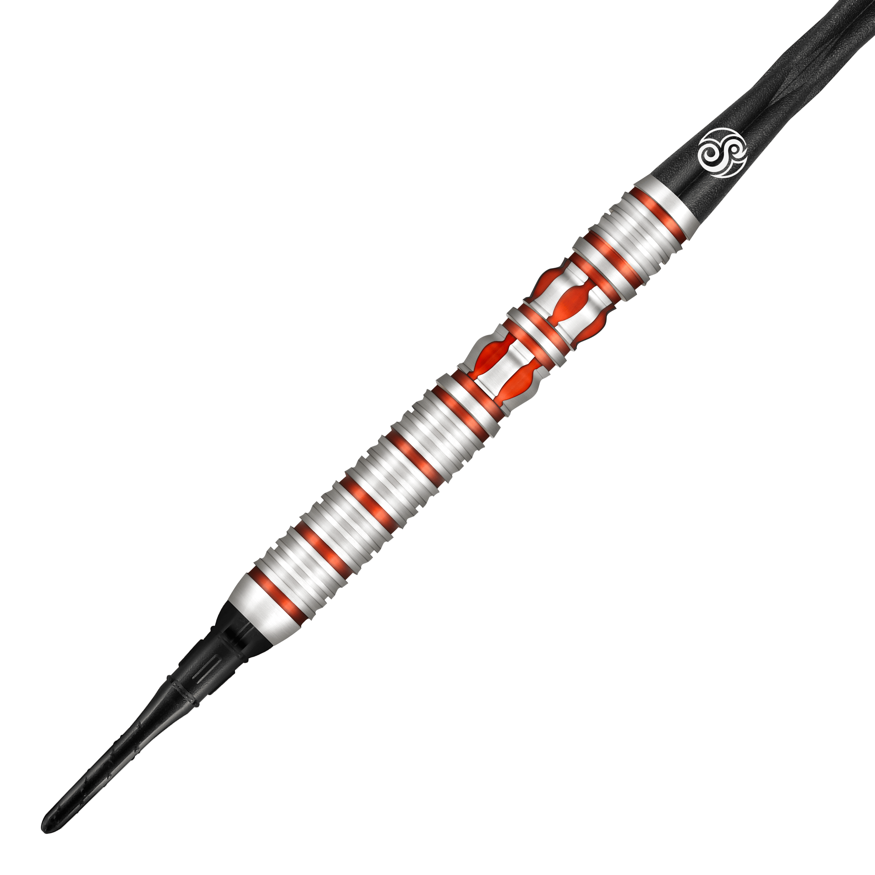 Shot Roman Empire Juno soft darts Das Bild zeigt einen Shot Roman Empire Juno Softdart. Der Dartpfeil ist silbern mit roten Akzenten und hat ein modernes, gerilltes Design.