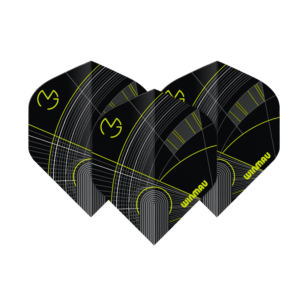 Winmau Prism Delta MvG Black Green No2 Standard Flights Das Bild zeigt die Winmau Prism Delta MvG Black Green No2 Standard Flights. Diese Flights sind in Schwarz und Grün gehalten und für Darts geeignet.