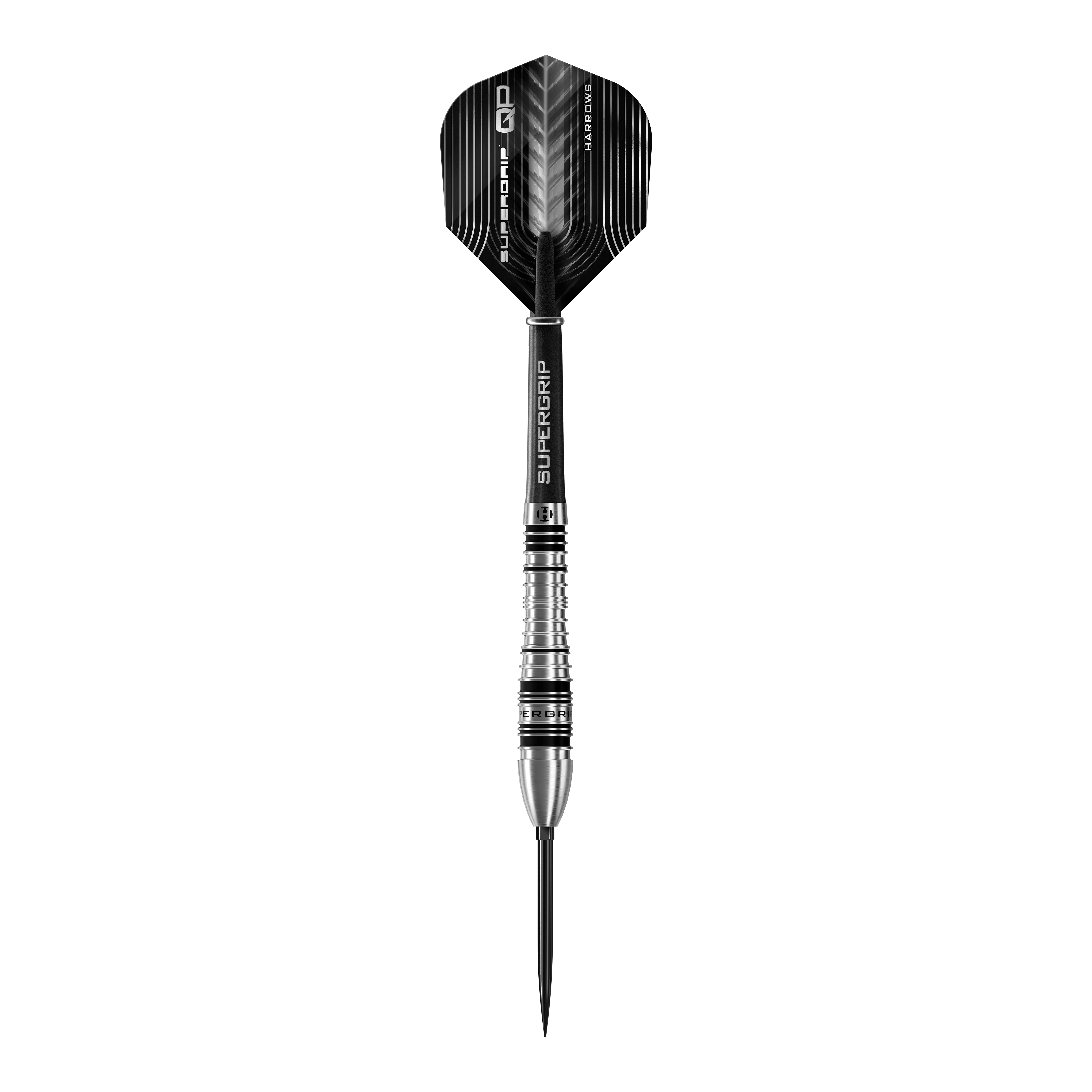 Das Bild zeigt die Harrows Supergrip Bomb Quick Point Steeldarts. Die Darts sind für präzises Werfen im Dartspiel entwickelt.