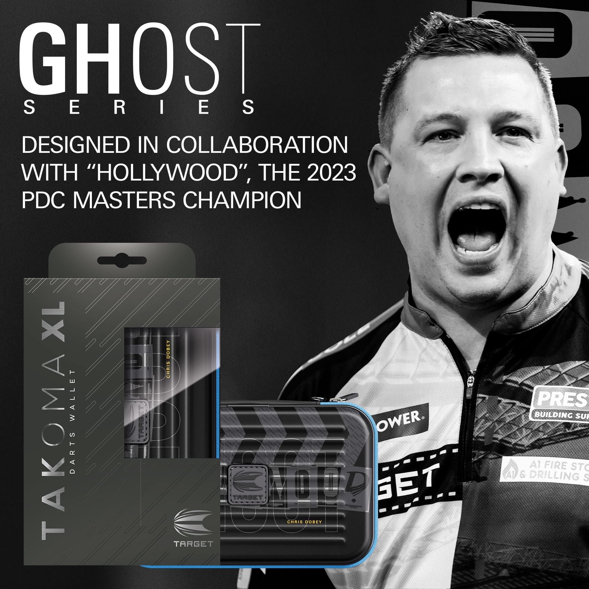 Takoma XL Ghost Series Chris Dobey dart case Das Bild zeigt das Takoma XL Ghost Series Chris Dobey Dartcase. Das Dartcase schützt Dartzubehör vor Beschädigungen.