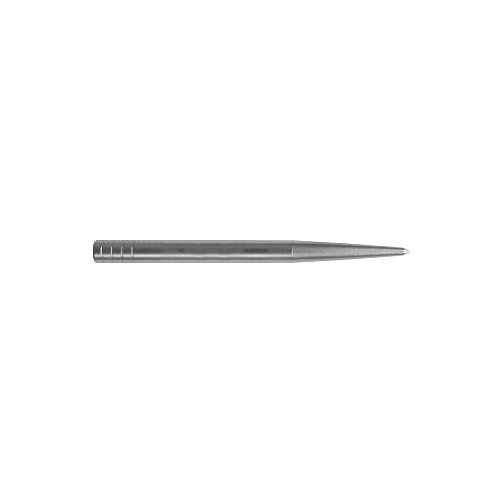 Condor Beak Point Without Cut dart tips Das Bild zeigt eine silberne Dartspitze, die lang und schmal ist. Sie hat keine zusätzlichen Schnitte und misst 32 mm in der Länge.