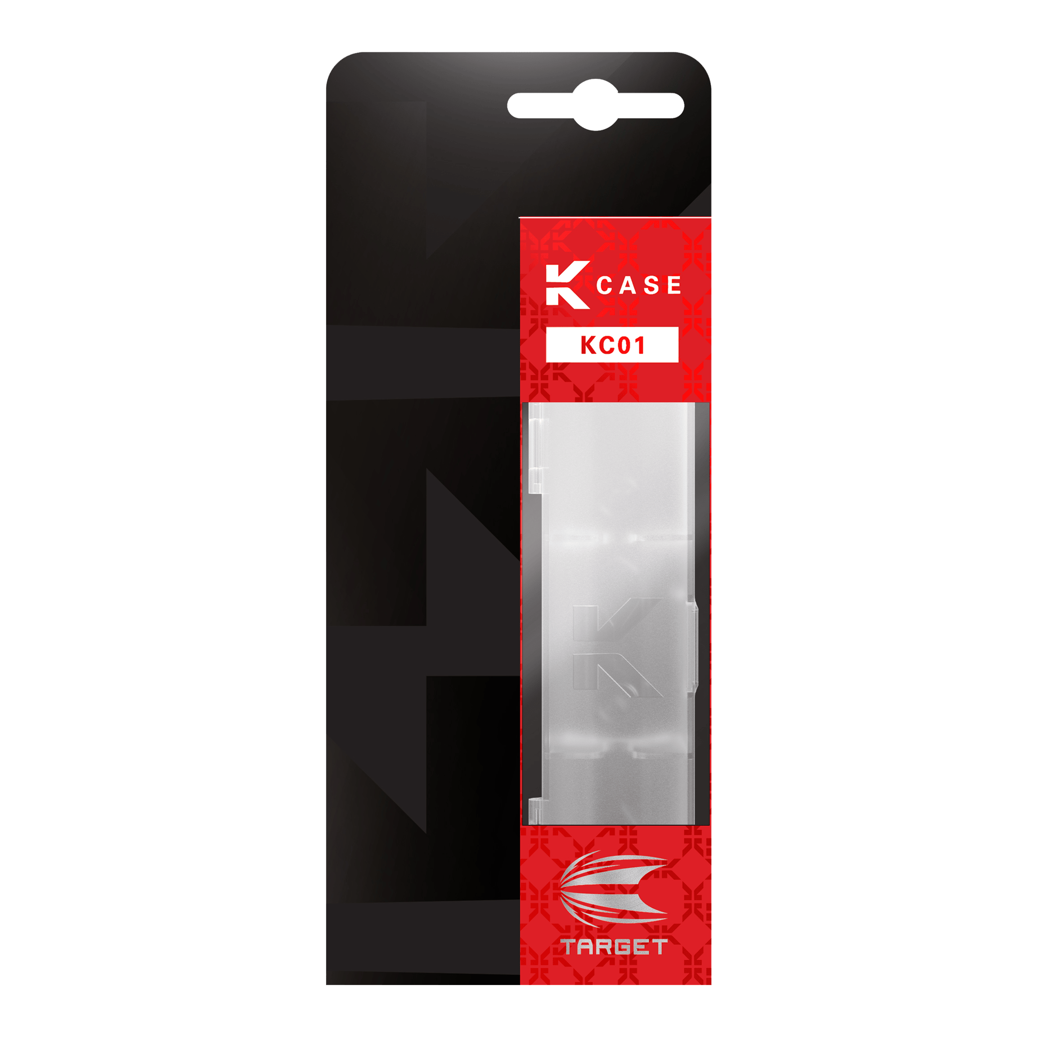 Target K-Flex K-Case Flight Box Die Abbildung zeigt das Produkt „Target K-Flex K-Case Flightbox“ in seiner Verpackung. Die Verpackung ist schwarz und rot mit einem transparenten Sichtfenster, durch das das Produkt zu sehen ist.