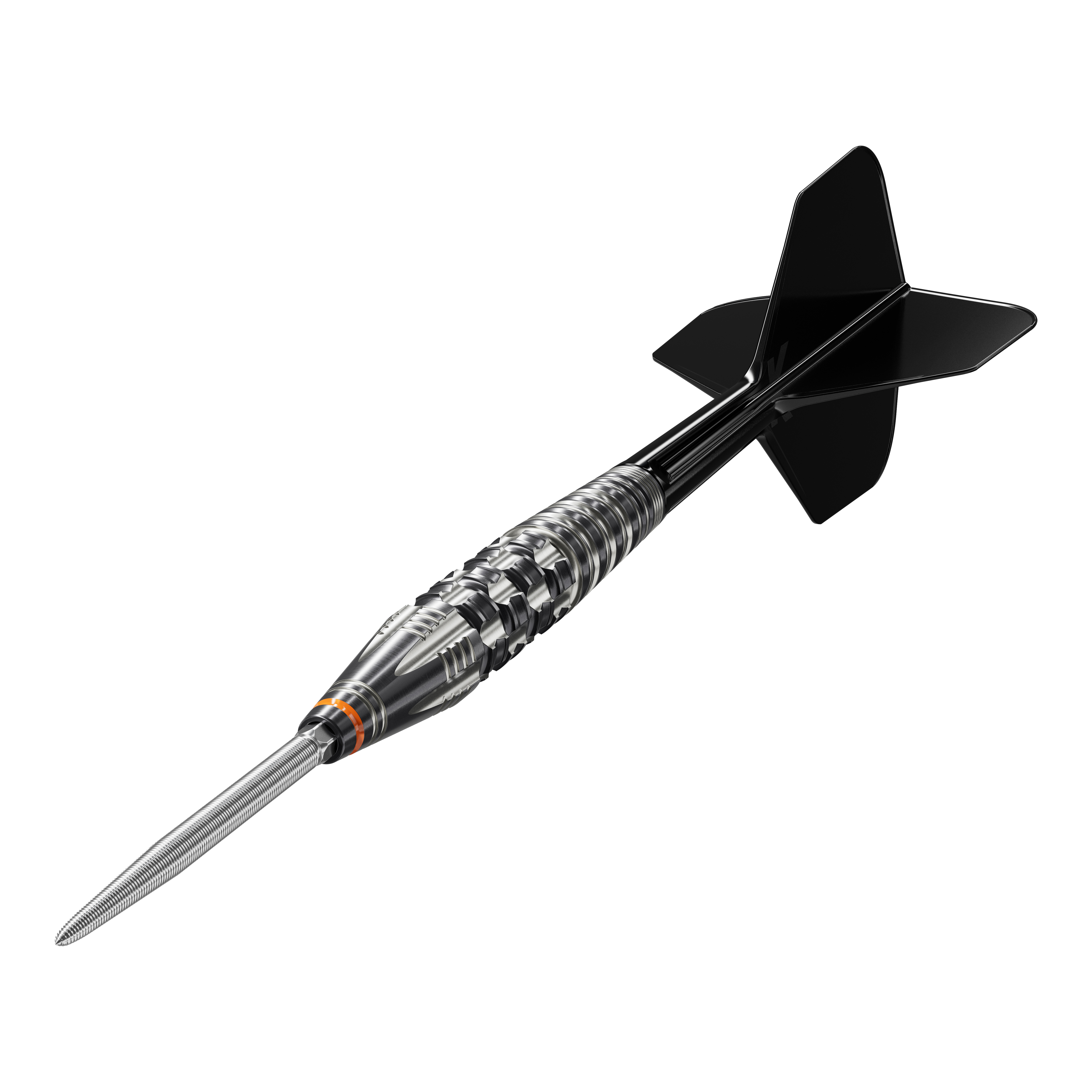 Target Japan Black Marque Dancing Duck GEN 4 Soft Darts - 17g Das Bild zeigt einen stilvollen Softdart mit schwarzem Flight und silbernem Barrel. Es handelt sich um das Produkt "Target Japan Black Marque Dancing Duck GEN 4 Softdarts - 17g".