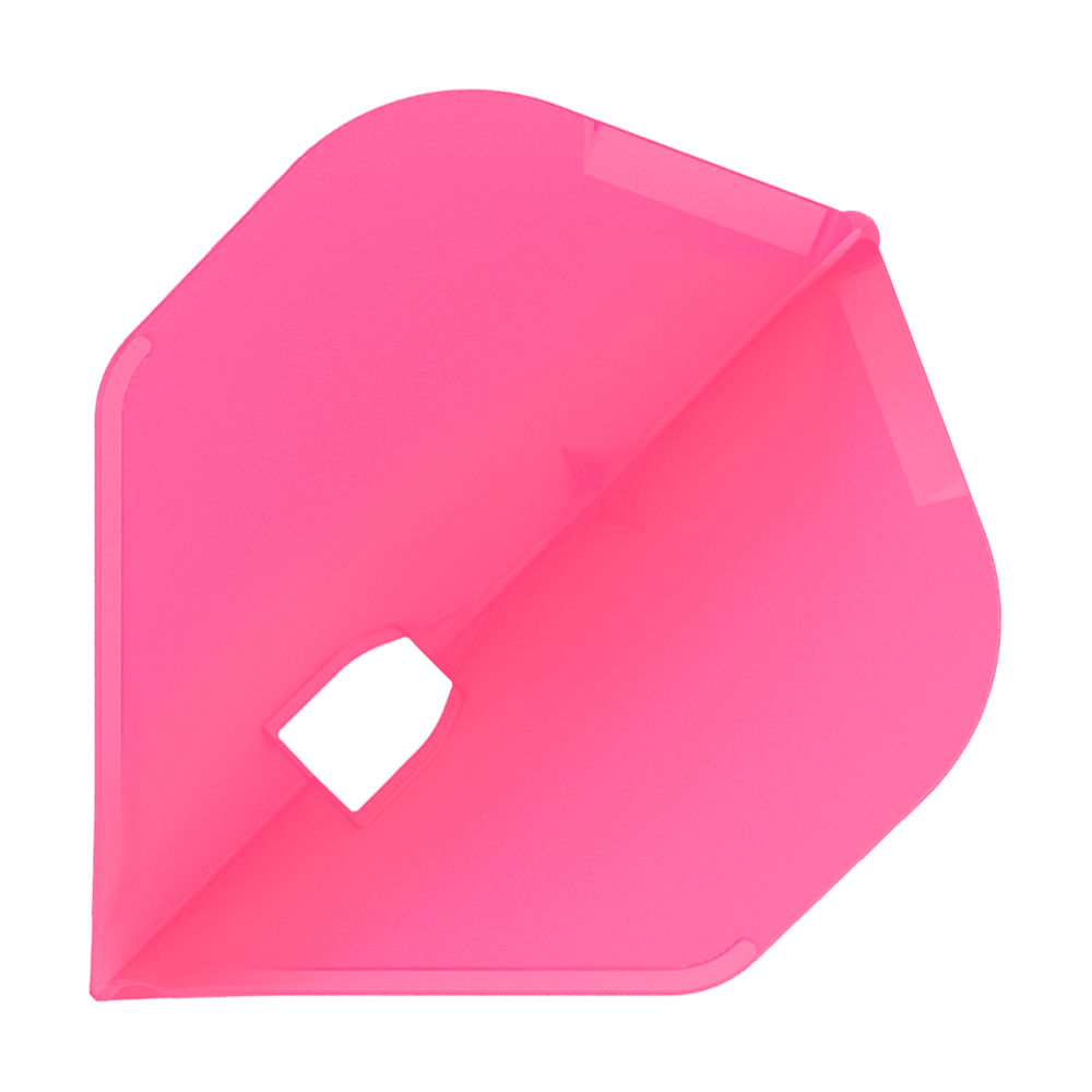 Das Bild zeigt eine pinke Dart-Flügel. Er hat eine diamantartige Form mit einer kleinen Öffnung in der Mitte.