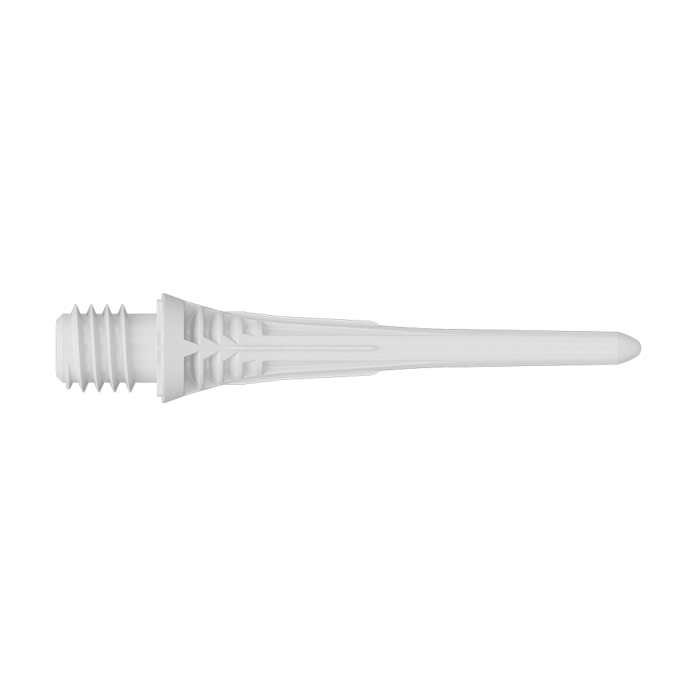 Target Cryo Soft Dart Tips 30 Pack - White Target Cryo Softdartspitzen 30er Pack - Weiß liegt auf einer Oberfläche. Die Softdartspitzen sind weiß und werden als Packung angeboten.