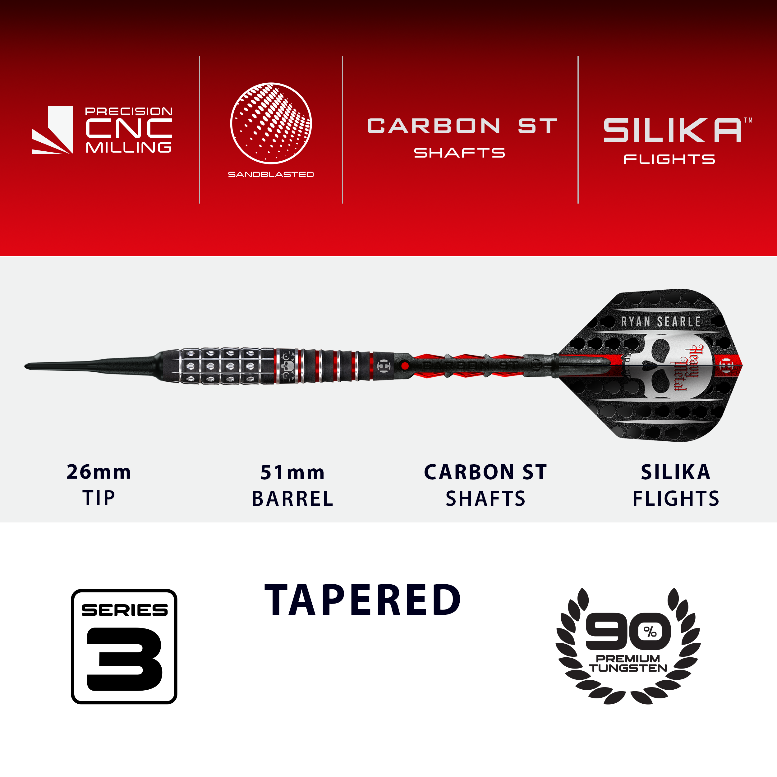 Harrow's Ryan Searle Series 3 soft darts Das Bild zeigt die Harrows Ryan Searle Series 3 Softdarts. Diese Dartpfeile sind für den Softdartbereich konzipiert.