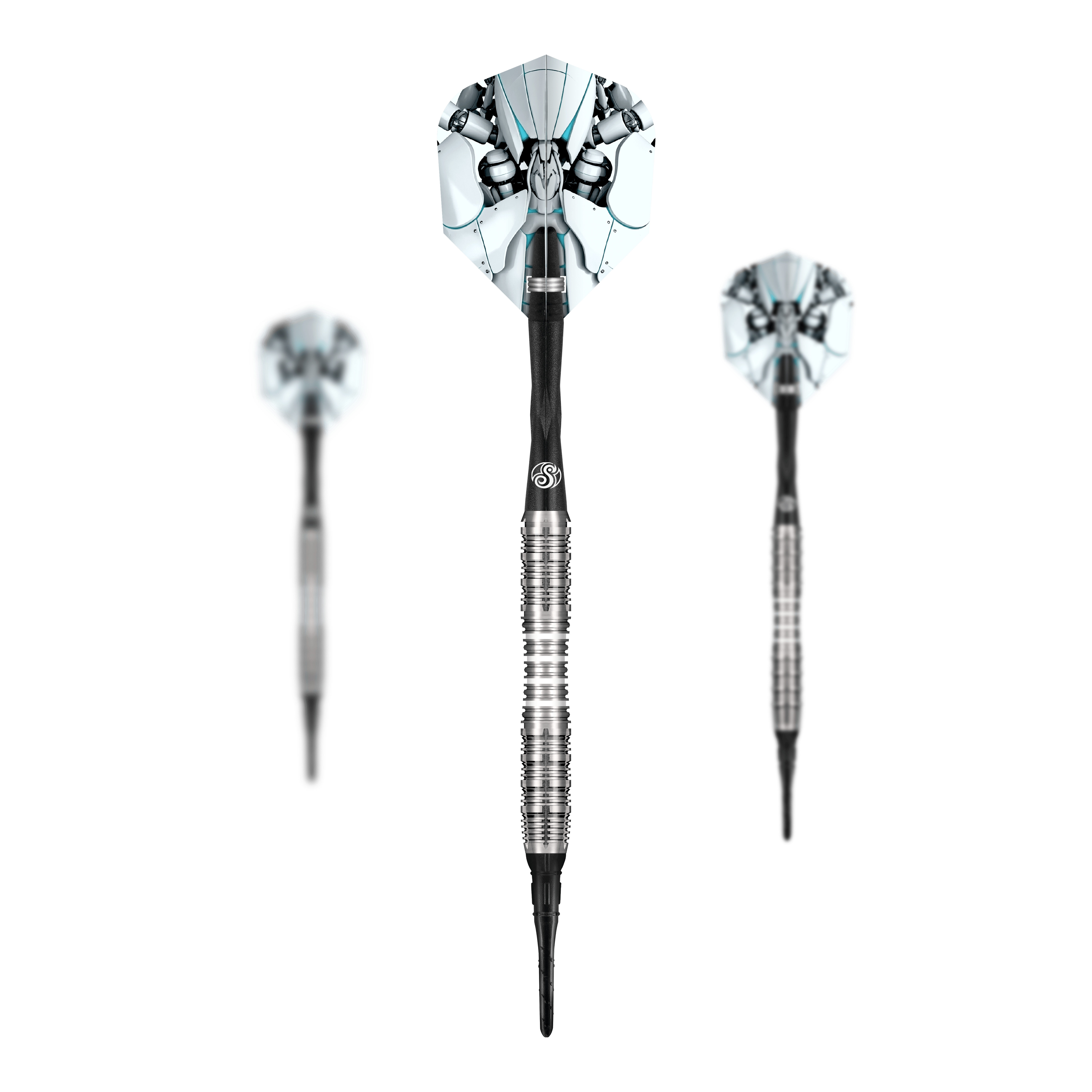 Shot AI Scorpula Soft Darts - 20g Das Bild zeigt ein komplettes Set der Shot AI Scorpula Softdarts - 20g. Es handelt sich um ein Set für Softdart-Spieler.