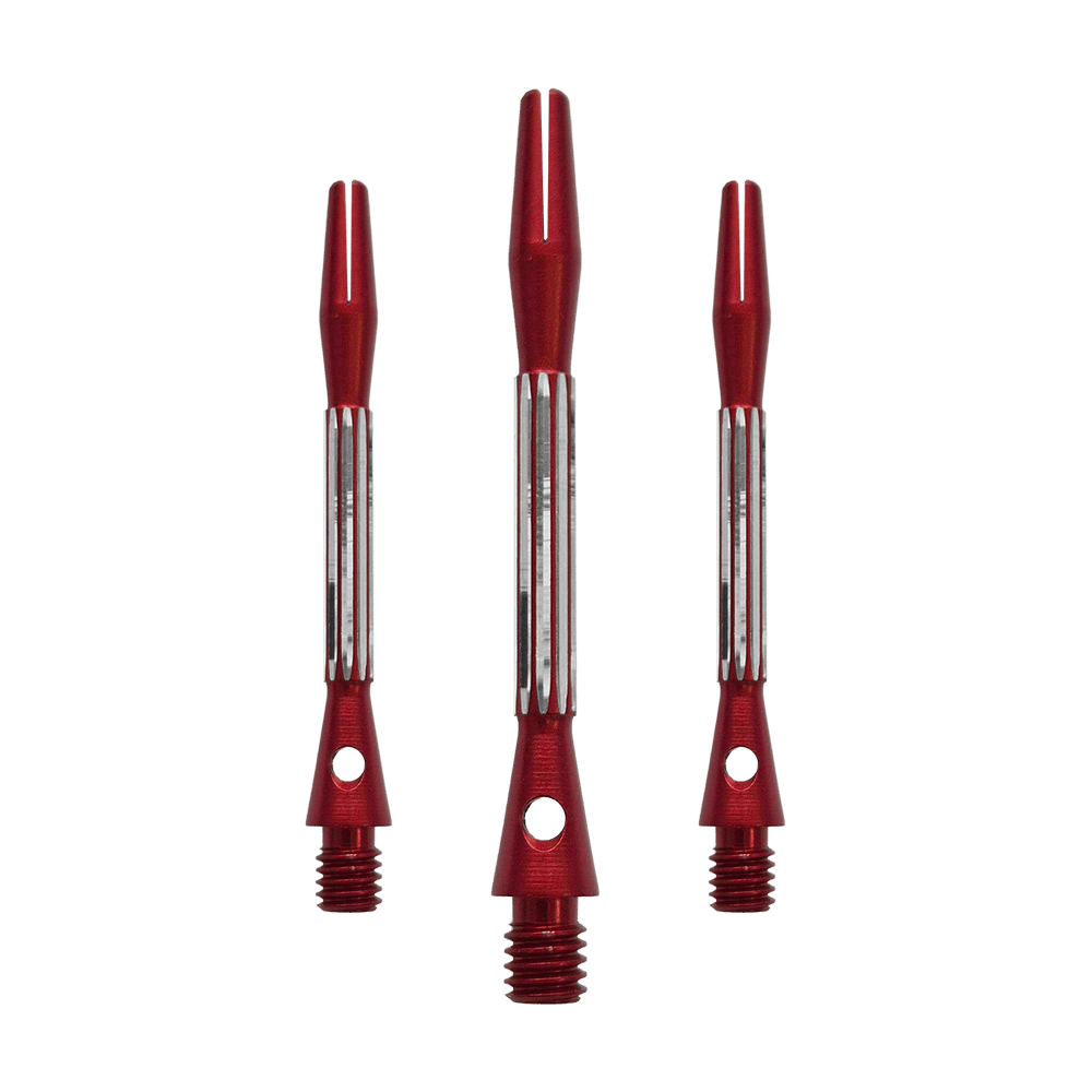 Die Bulls NL Flash 2 Aluminium Shafts in Rot werden hier als Set gezeigt. Sie sind 46 mm lang und aus Aluminium gefertigt.