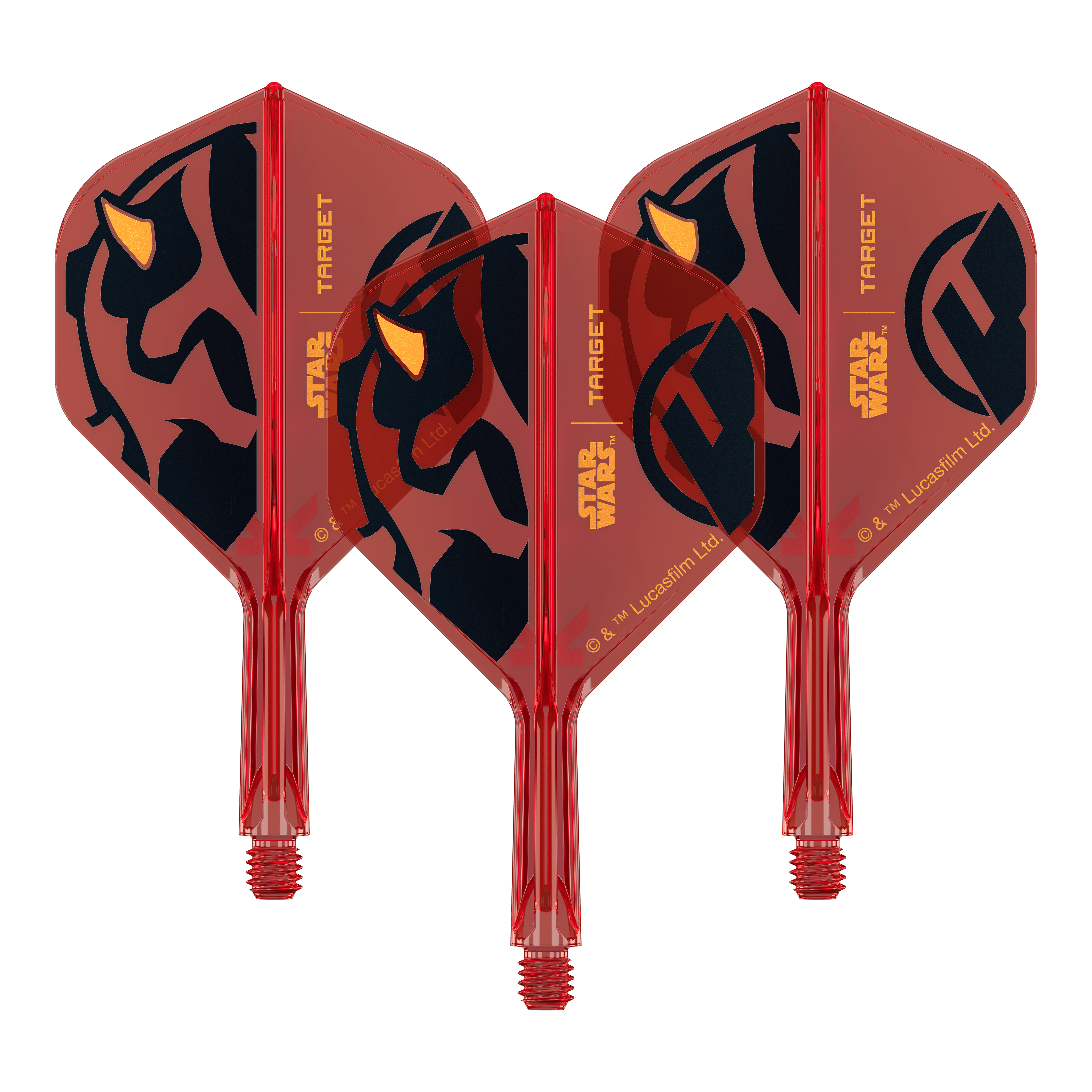 Target Star Wars K-Flex Darth Maul No2 Standard Flights Dieses Produkt heißt 410523_Target_StarWars_KFlex_DarthMaul_No2_Standard_Flights_Short_19mm_1Set. Es scheint sich um ein Set von Dart-Flights mit Darth Maul Optik zu handeln.