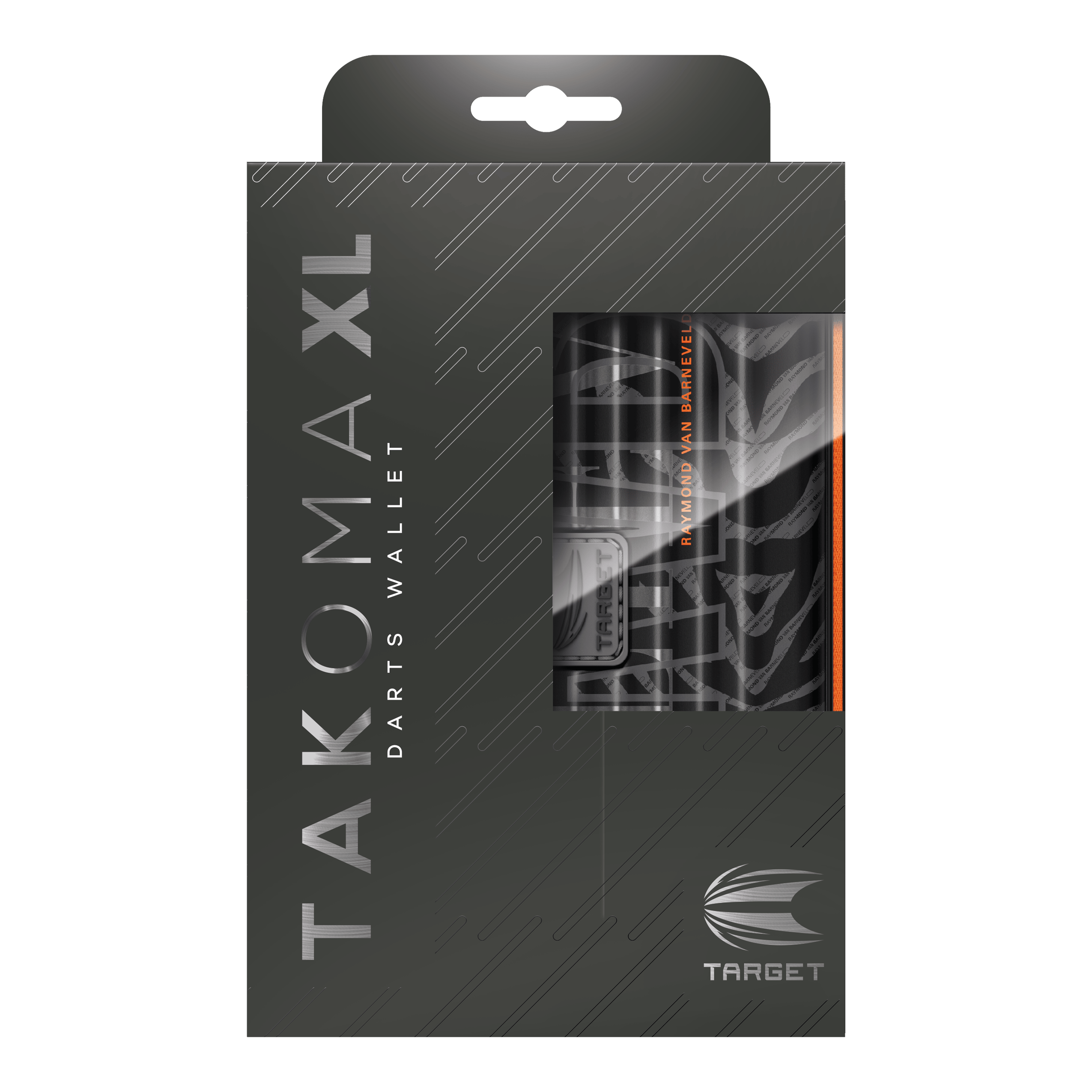 Auf dem Bild ist das Takoma XL Ghost Series Raymond Van Barneveld Dartcase zu sehen. Mit diesem Dartcase können die Pfeile sicher verstaut werden.