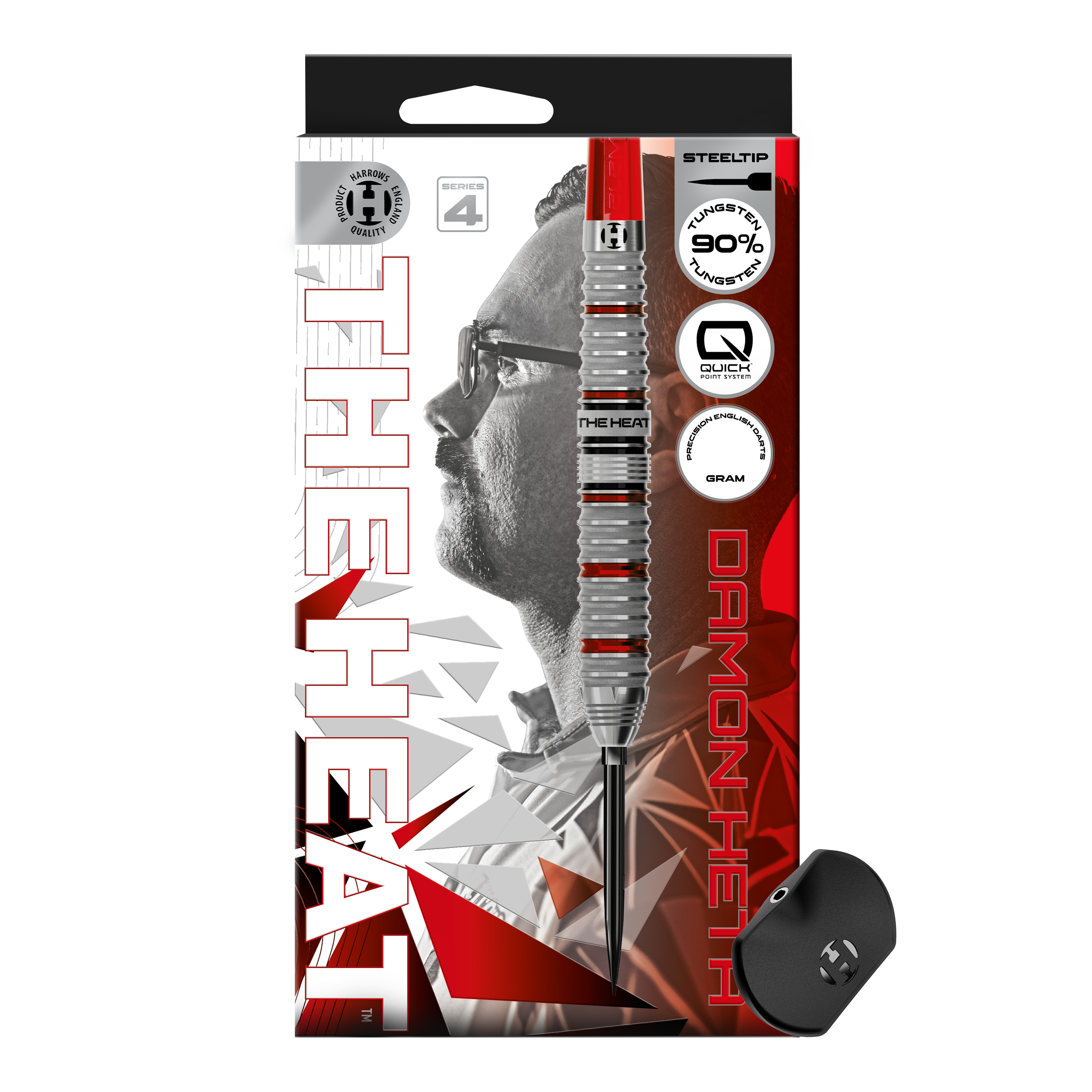 Harrow's Damon Heta Series 4 Quick Point steel darts Abgebildet sind die Harrows Damon Heta Series 4 Quick Point Steeldarts. Diese Darts zeichnen sich durch ein modernes Design und ausgezeichnete Flugeigenschaften aus.