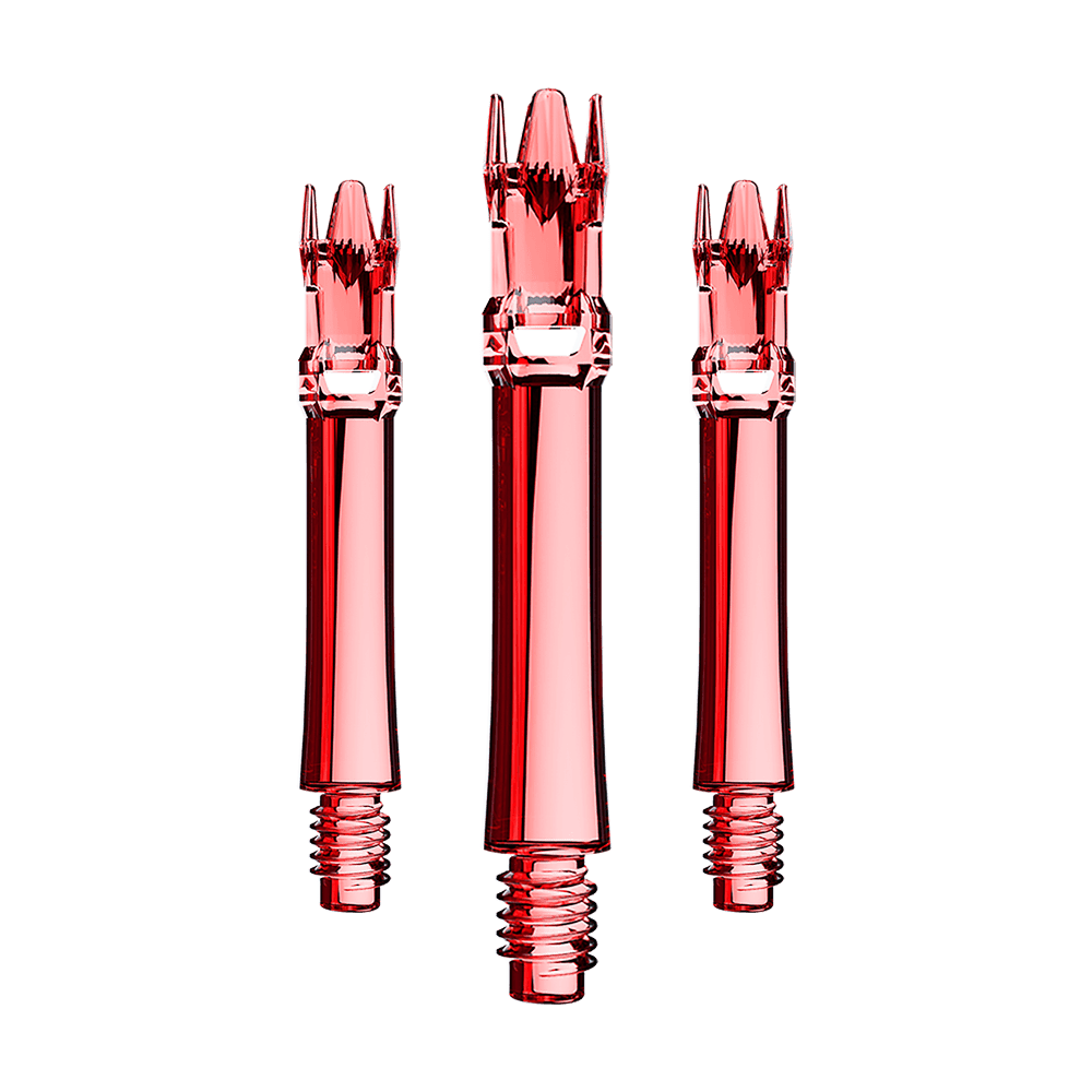 Ein Set von roten transparenten Ersatzshafts ist hier zu sehen. Die Shafts sind nebeneinander gelegt.