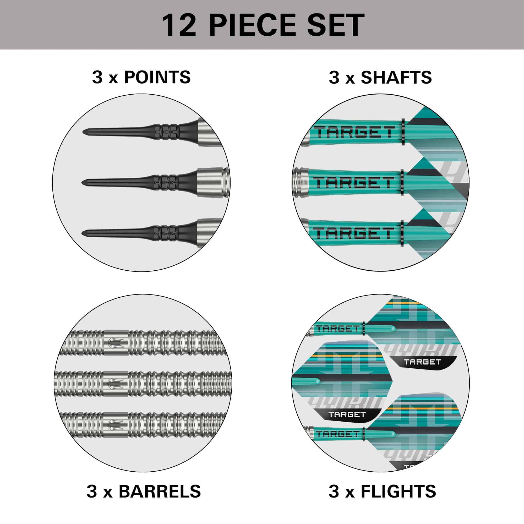 Das Bild zeigt die Target Hydro 12 Softdarts. Diese Darts sind für das Softdartspiel konzipiert.