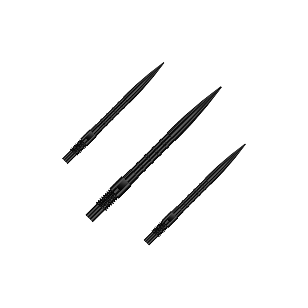 Harrows Quick Point Heavy Metal Dart Tips - Black Zu sehen ist QP33164 Harrows Quick Point HeavyMetalGrip Dartspitzen Schwarz 26mm 1Set. Es handelt sich um schwarze Ersatz-Dartspitzen mit speziellem Grip.