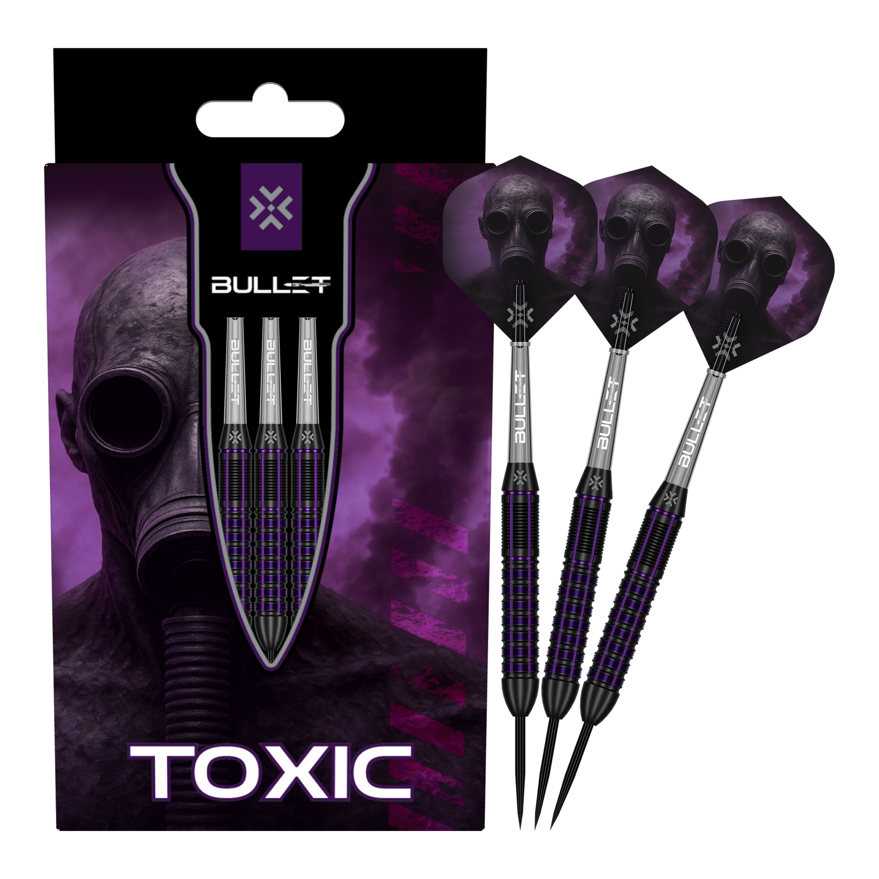 Abgebildet ist das Produkt Bullet Toxic Brass Steeldarts - 23g. Es handelt sich um einen Steeldart-Pfeil aus Messing.