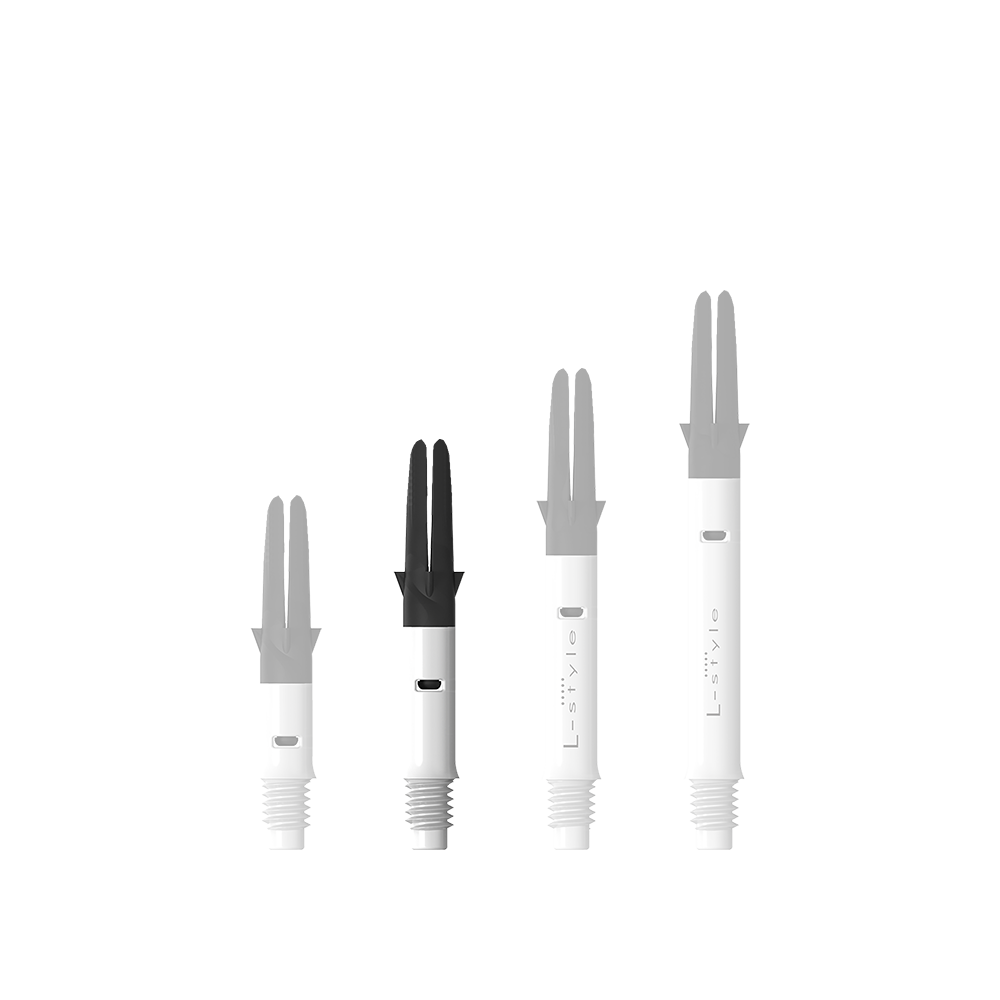 L-L-Style-Shaft Carbon Silent Straight - White Zu sehen ist der L-Style L-Shaft Carbon Silent Straight in Weiß, Modell 190. Es handelt sich um ein hochwertiges Dartshaft-Zubehör.