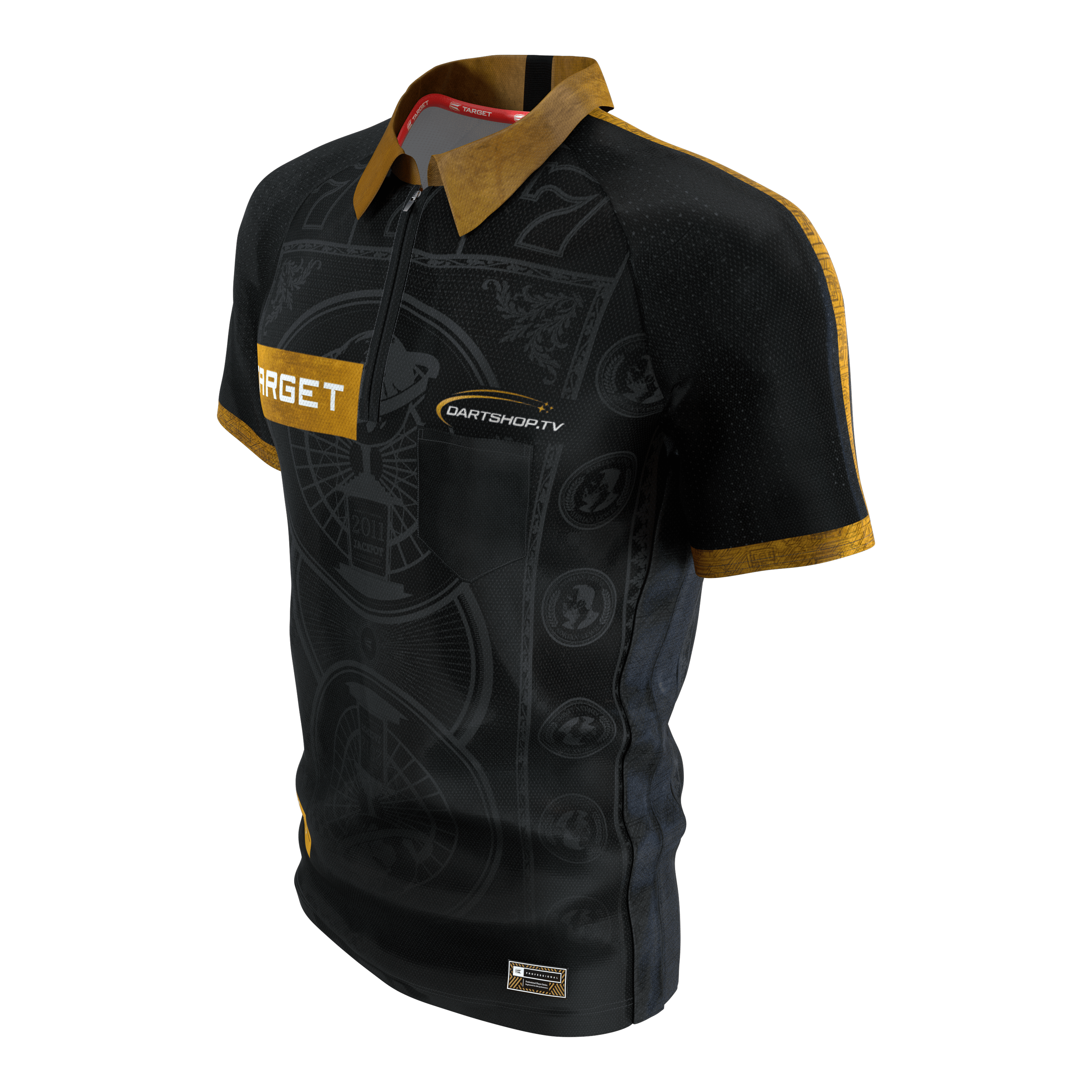 Target Adrian Lewis dart shirt 2026 Das Bild zeigt das Target Adrian Lewis Dartshirt 2026. Das Dartshirt ist ein offizielles Sporttrikot mit markantem Design.