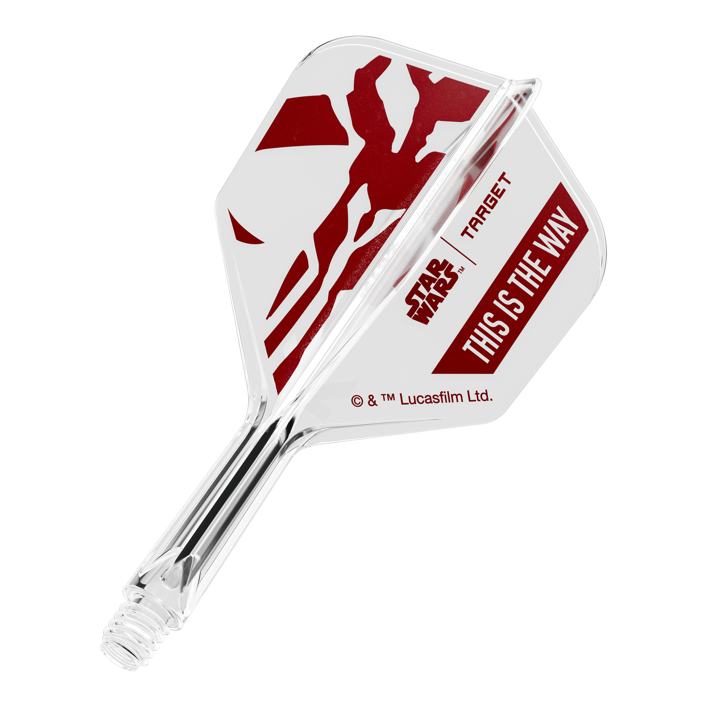 Target Star Wars K-Flex Set Mandalorian No6 Flights Das Bild zeigt ein Star Wars Motiv mit der Aufschrift 'This Is The Way'. Es handelt sich um einen No6 Dart-Flügel in 19 mm Größe.