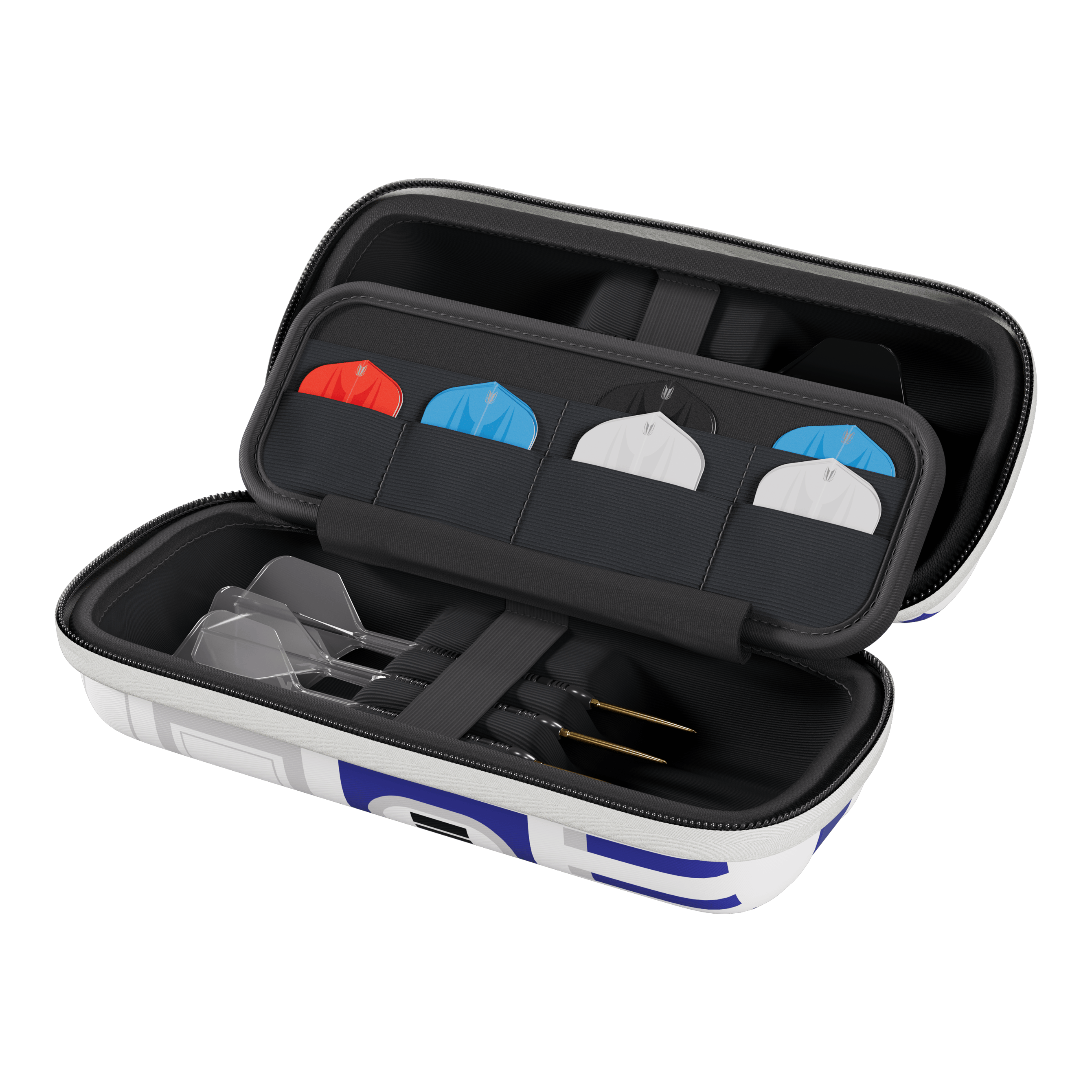 Das Bild zeigt das Target Star Wars Boa Dartcase im R2D2-Design. Das Dartcase ist für Fans von Star Wars und Dartspielern gedacht.