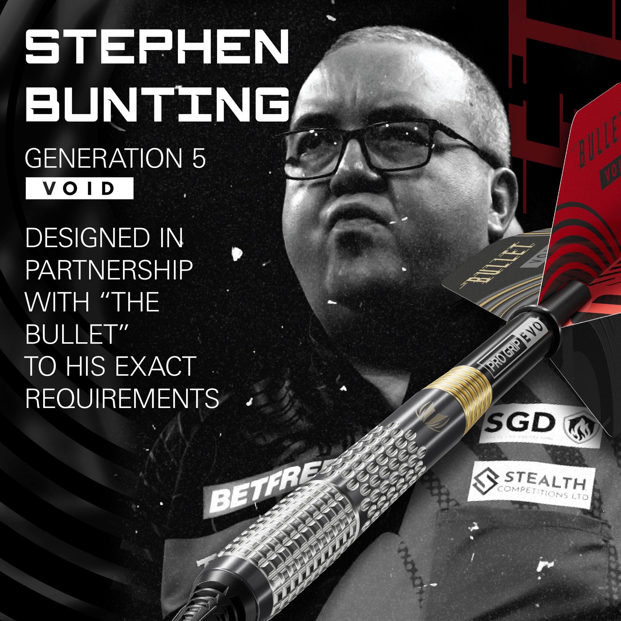 Target Stephen Bunting GEN5 Void Soft Darts - 18g Das Foto zeigt die Target Stephen Bunting GEN5 Void Softdarts - 18g. Diese Softdarts überzeugen durch ihr einzigartiges Design und ihre Qualität.