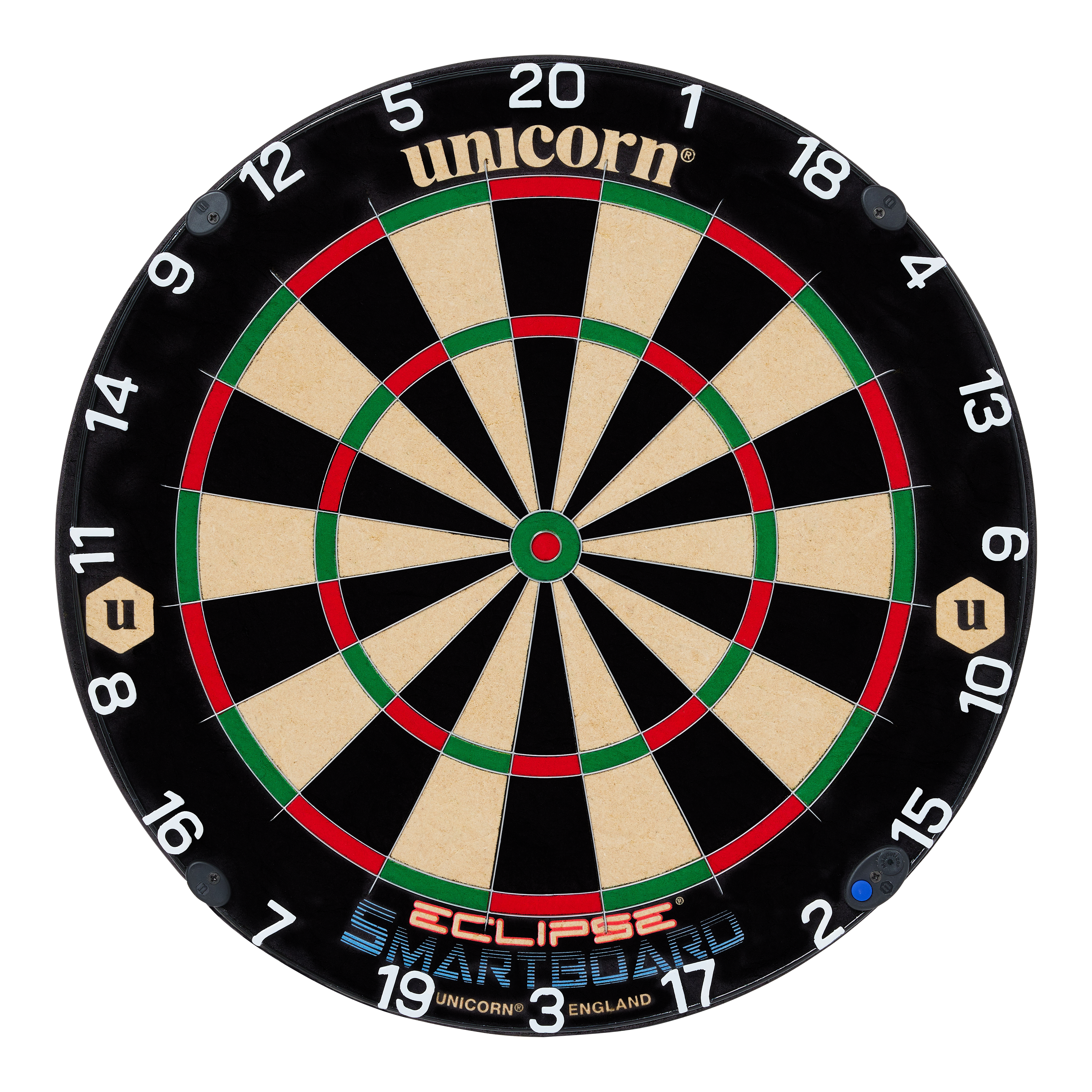 Unicorn Eclipse Smartboard steel dartboard Unicorn Eclipse Smartboard Steeldartboard ist rund dargestellt. Die Zahlen und Segmente sind präzise.